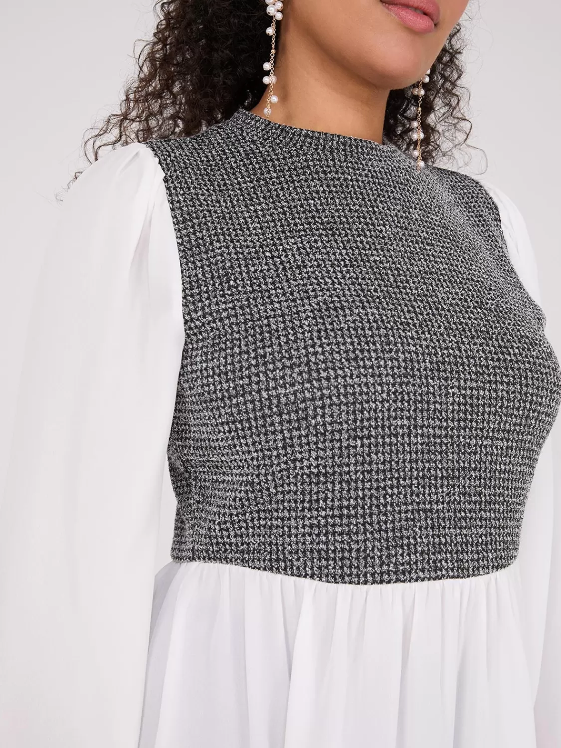 Suzy Shier Tops | Long Sleeve*2-Fer Boucle Vest With Long Sleeve Top