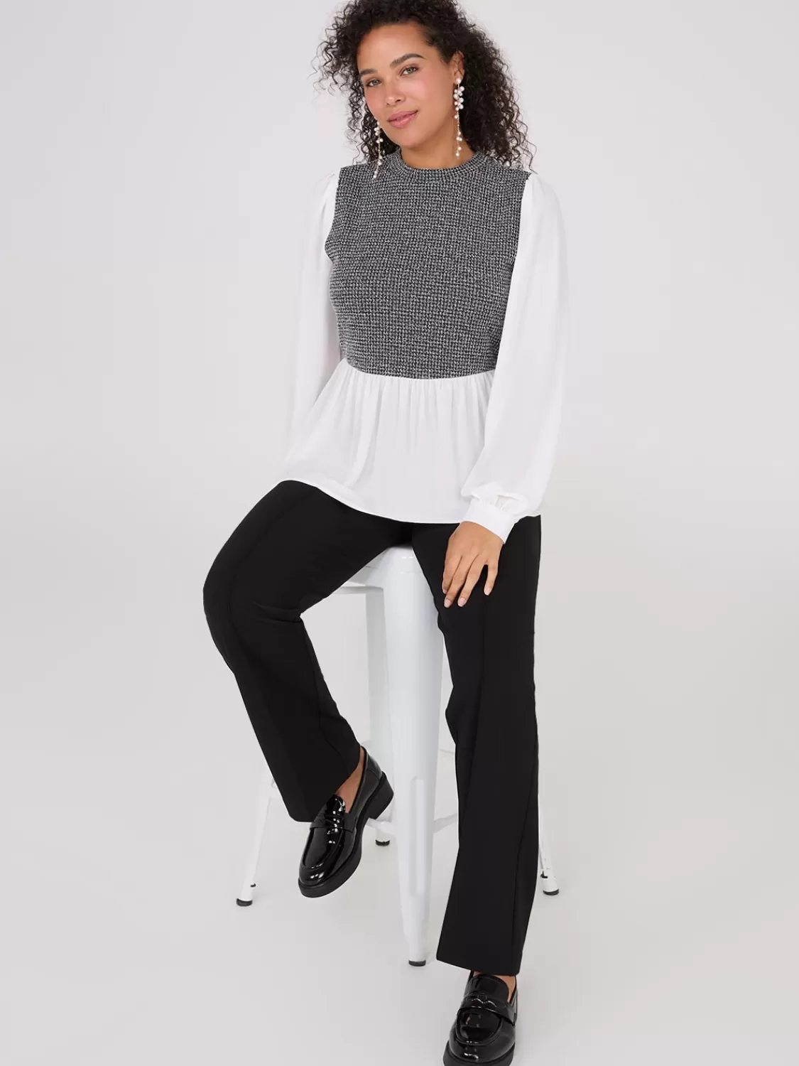 Suzy Shier Tops | Long Sleeve*2-Fer Boucle Vest With Long Sleeve Top