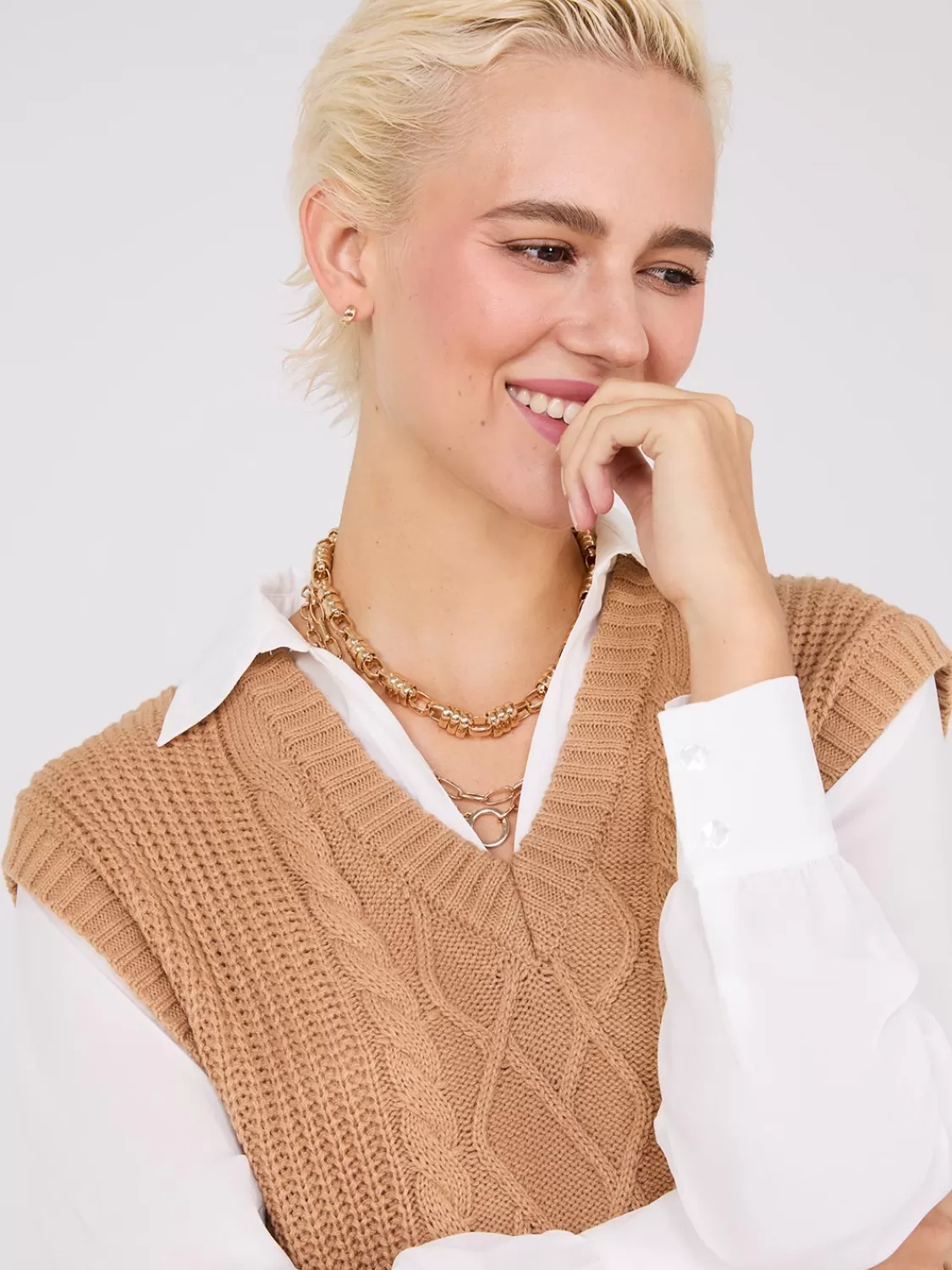 Suzy Shier Mini | Work Dresses*2-Fer Cable Knit Sweater Vest Dress