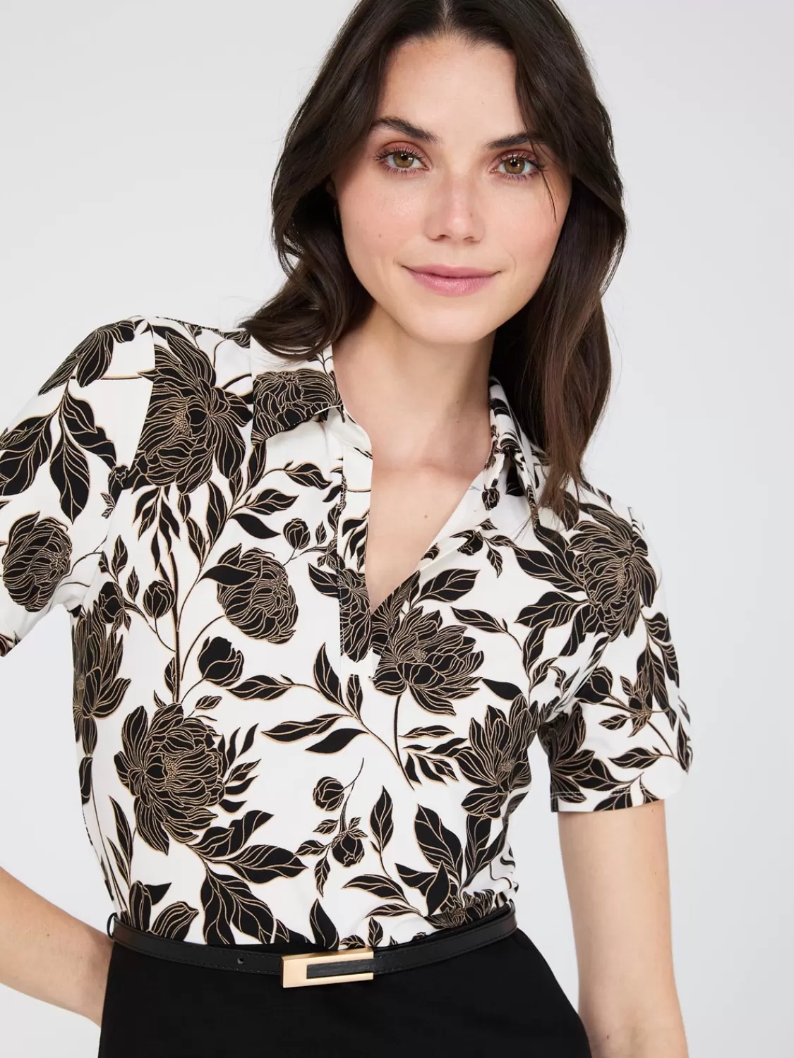 Suzy Shier Mini | Work Dresses*2-Fer Floral Print Collared Sheath Dress