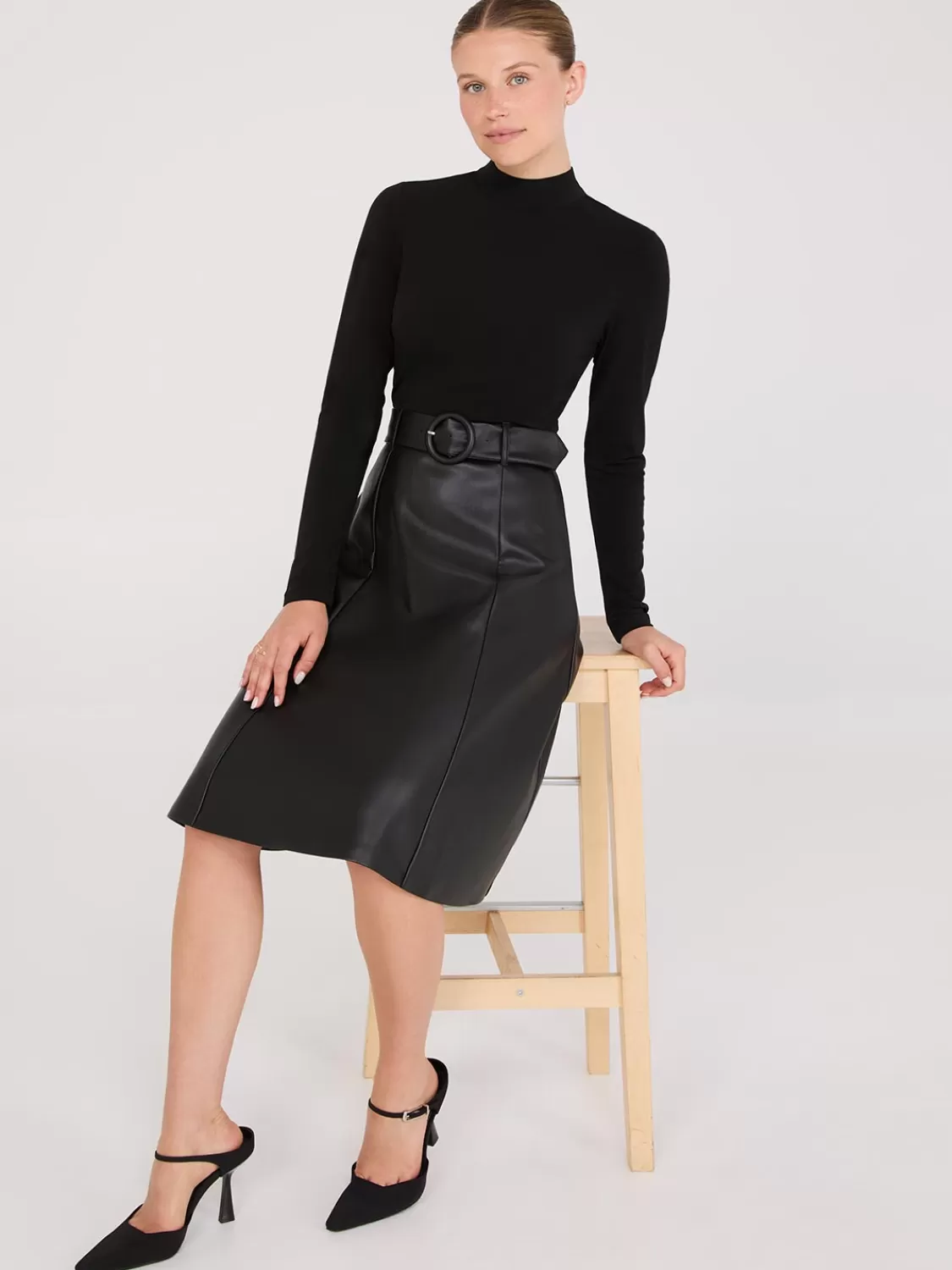 Suzy Shier Work Dresses | Dresses*2-Fer Mock Neck Faux Leather Dress