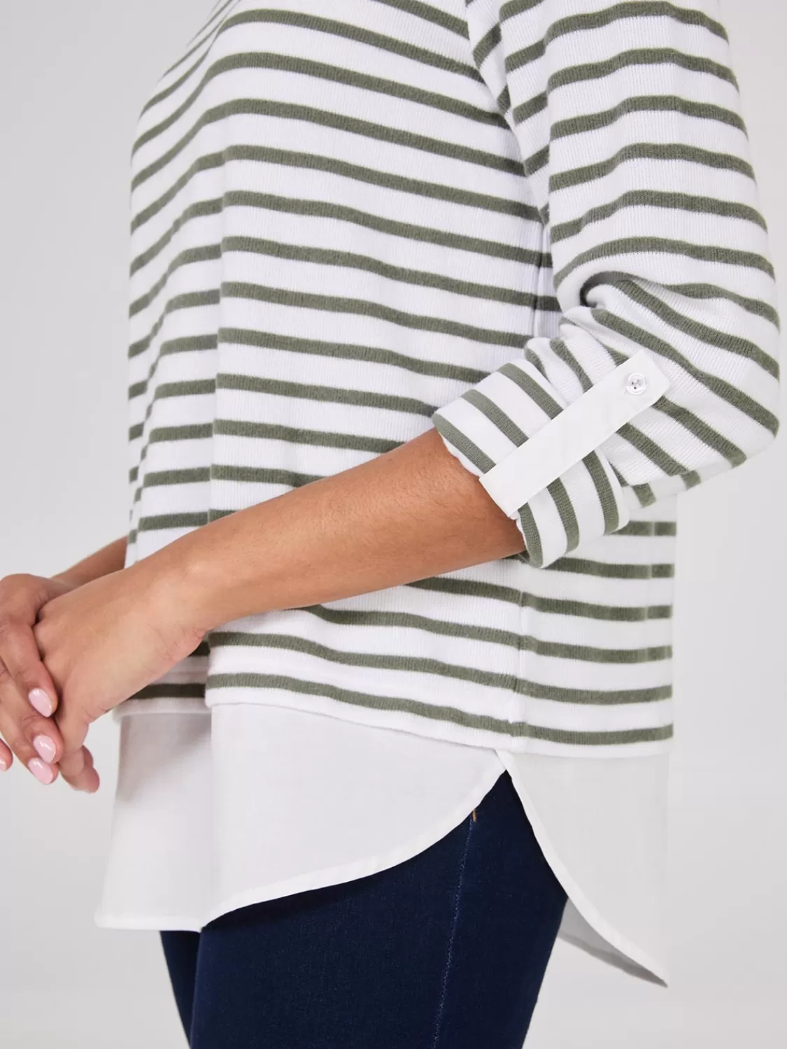 Suzy Shier Long Sleeve*2-Fer Striped Sweater With Blouse