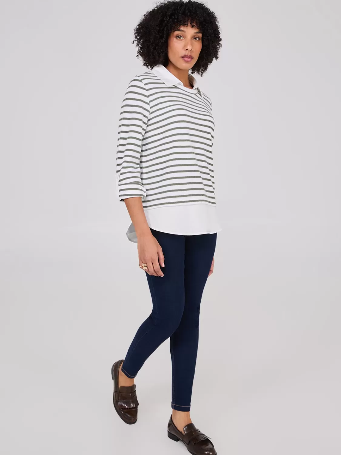 Suzy Shier Long Sleeve*2-Fer Striped Sweater With Blouse