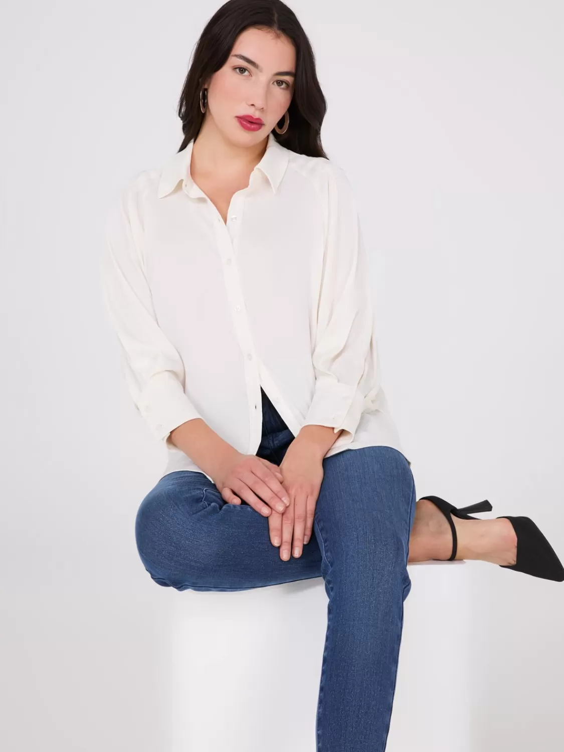 Suzy Shier Tops | Long Sleeve*3/4 Dolman Sleeve Textured Blouse