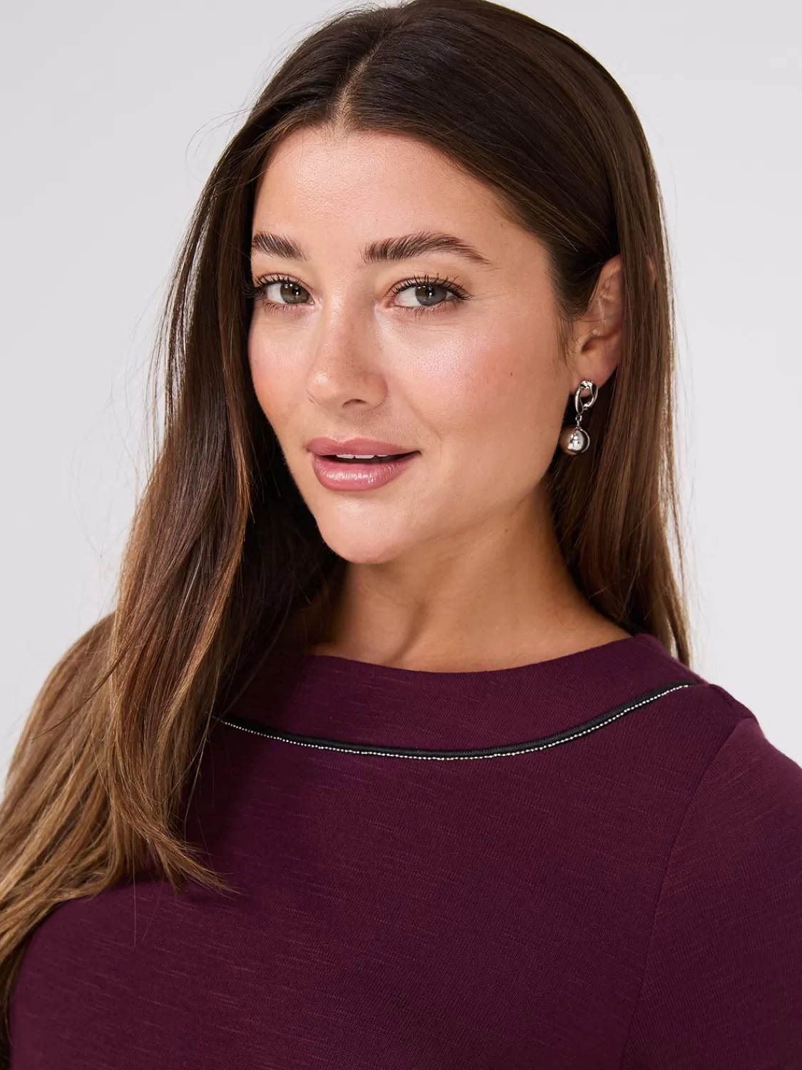 Suzy Shier Long Sleeve*3/4 Sleeve Boat Neck Top