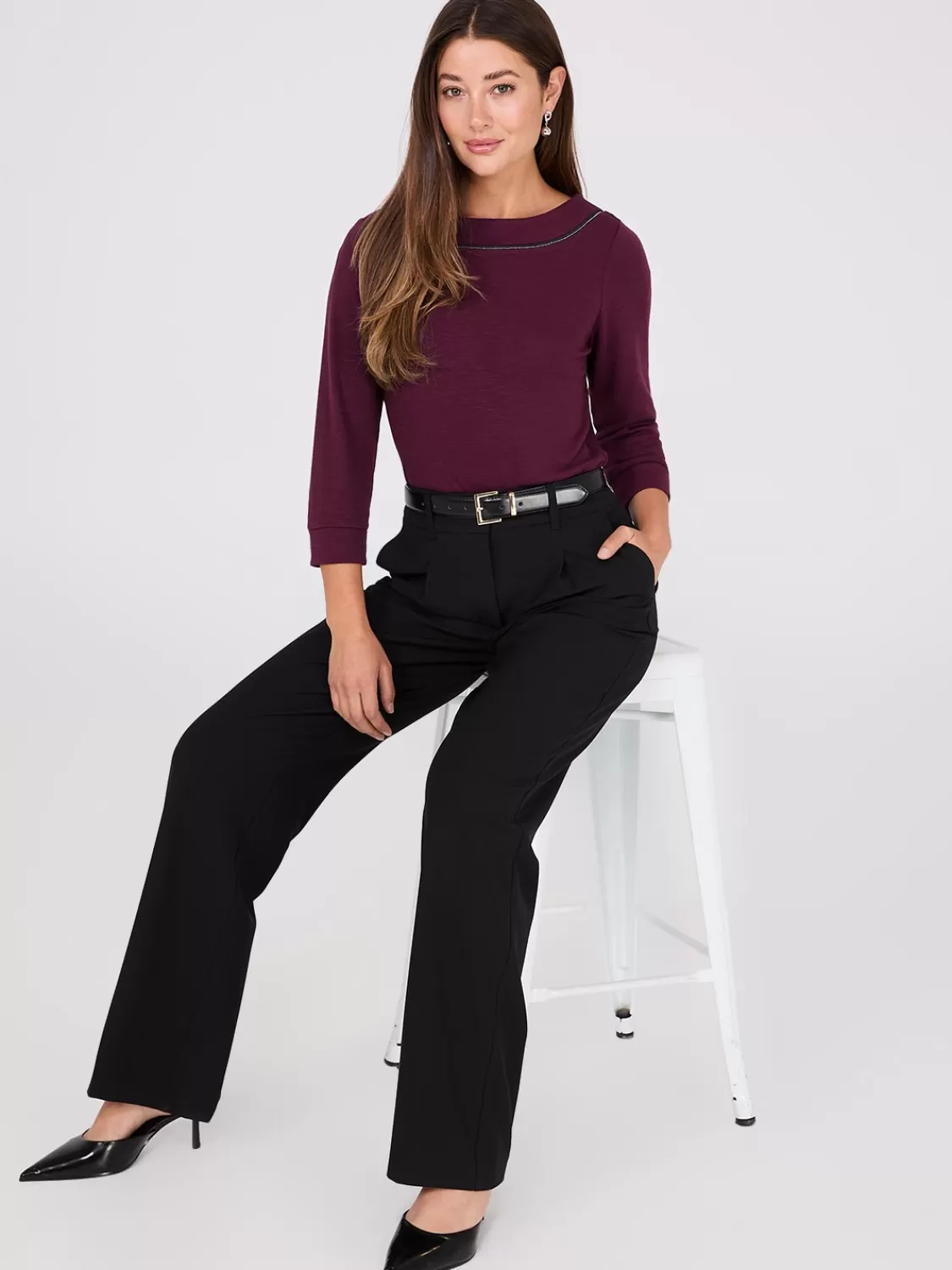 Suzy Shier Long Sleeve*3/4 Sleeve Boat Neck Top