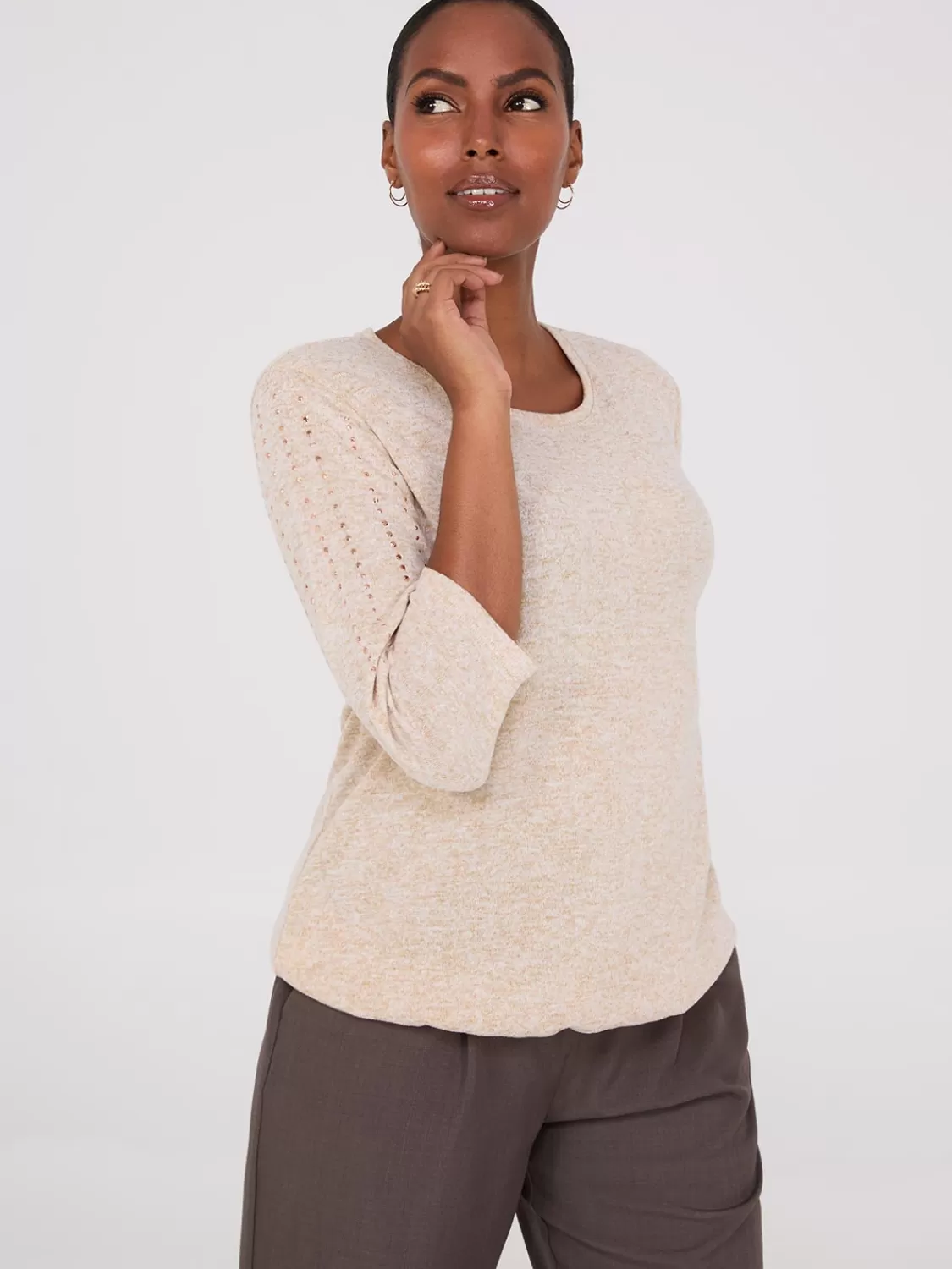 Suzy Shier Long Sleeve*3/4 Sleeve Drawstring Hem Top