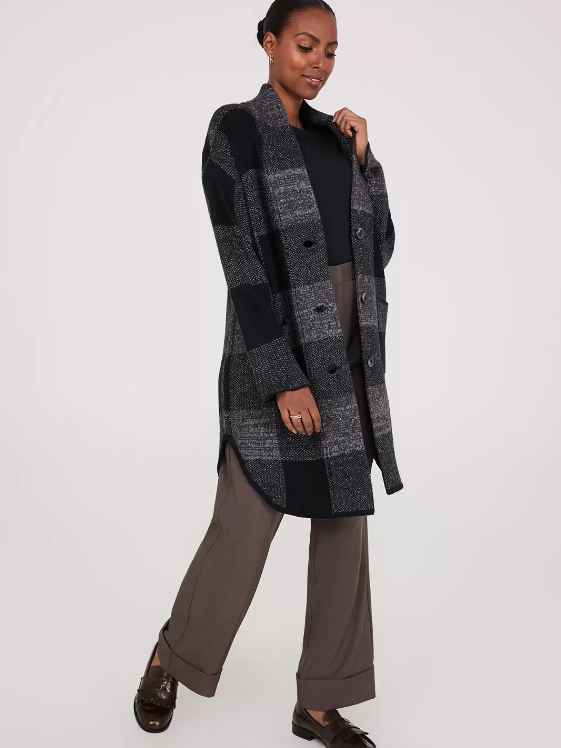Suzy Shier Long Sleeve | Sweaters & Cardigans*3-Button Plaid Coatigan
