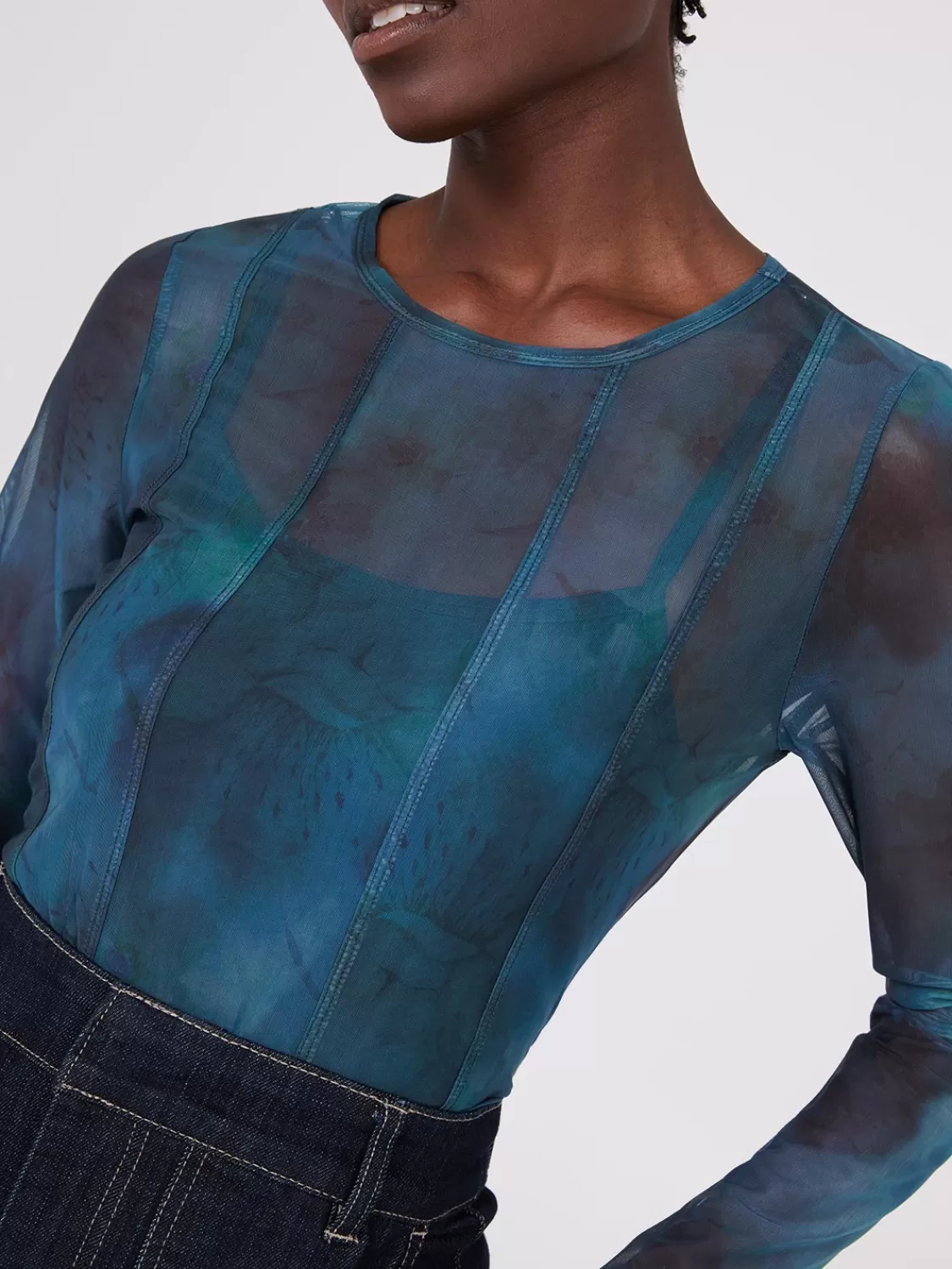Suzy Shier Long Sleeve | Fashion Tops*Abstract Print Long Sleeve Mesh Top With Cami