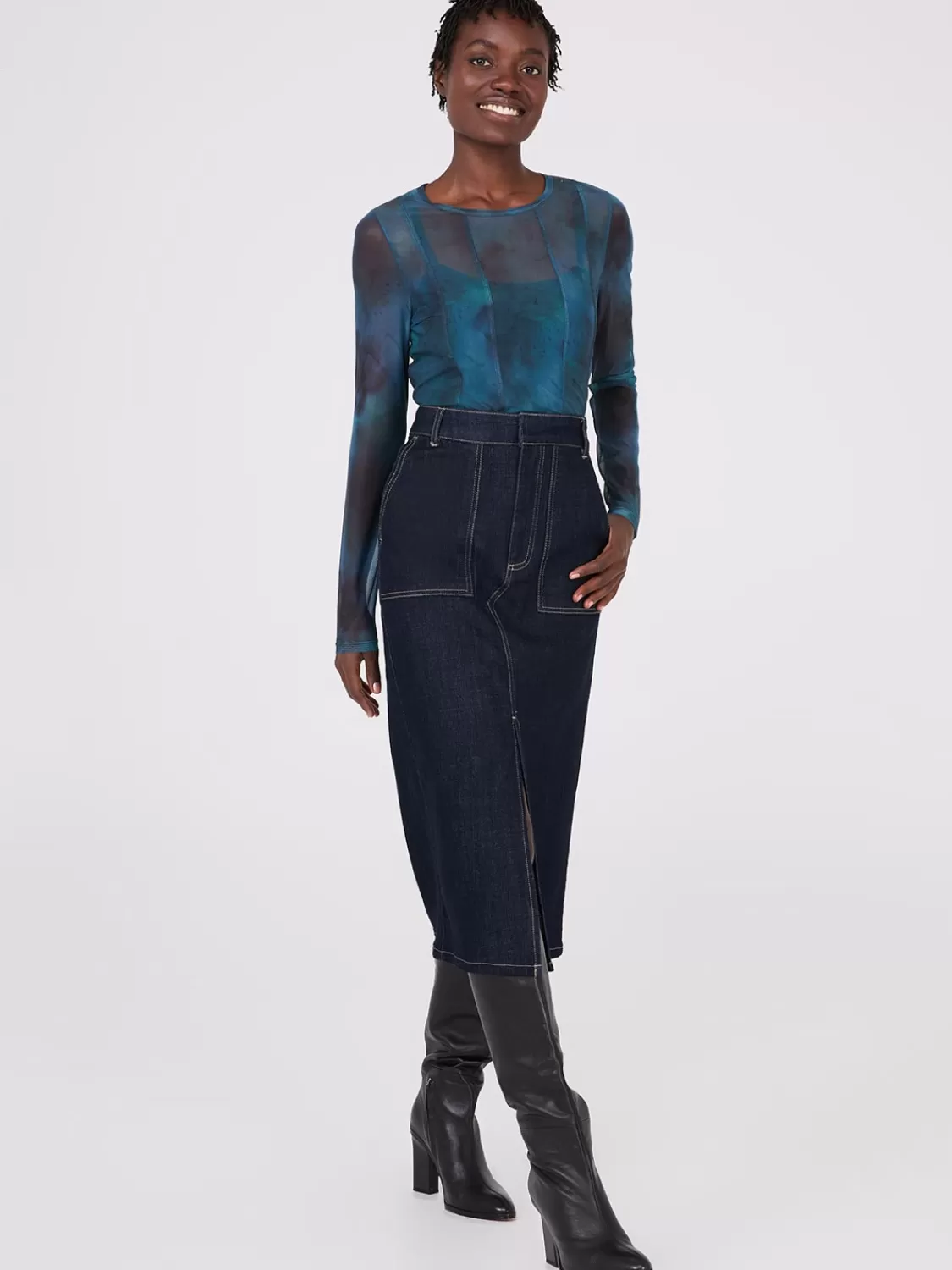 Suzy Shier Long Sleeve | Fashion Tops*Abstract Print Long Sleeve Mesh Top With Cami