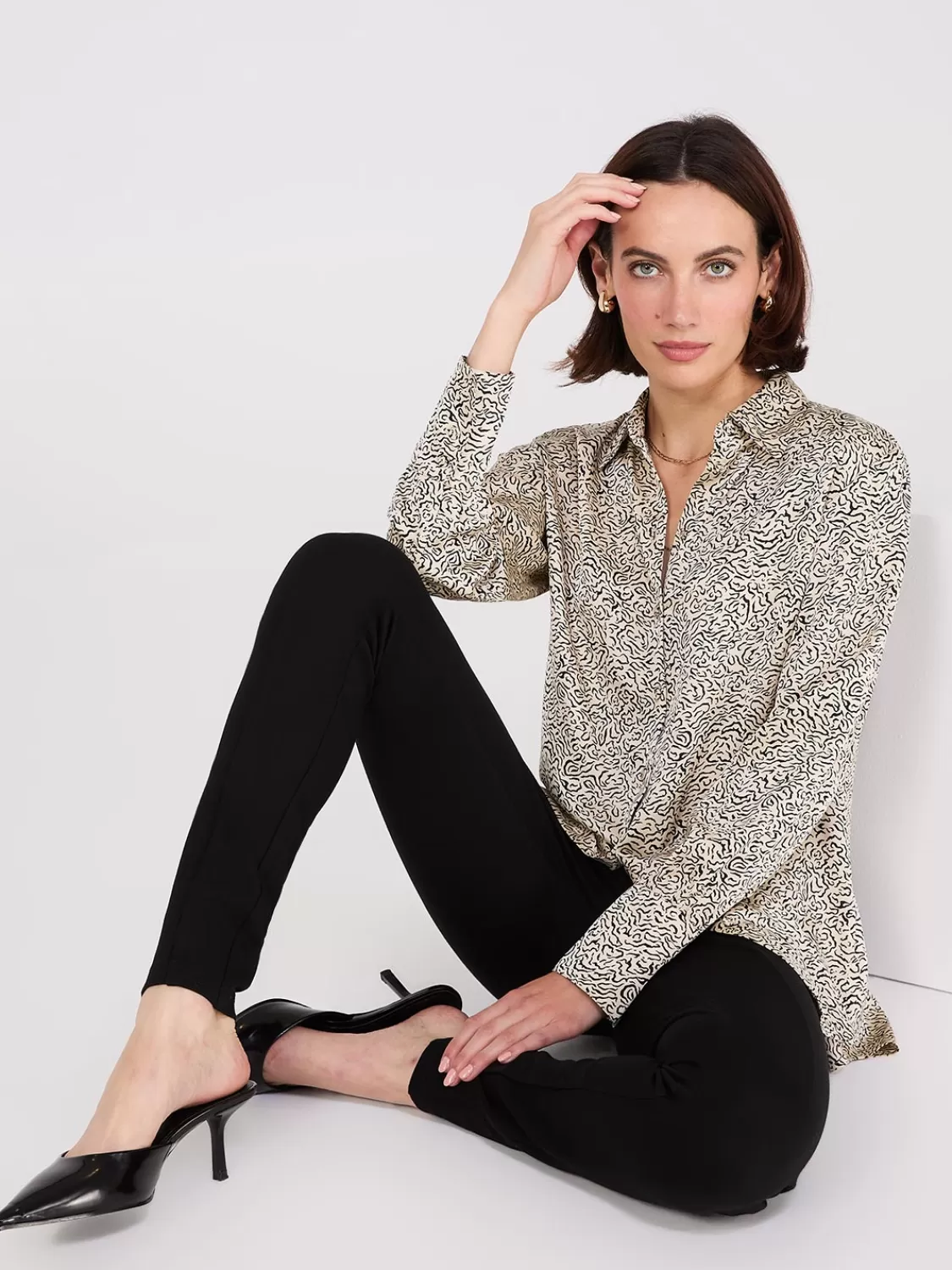 Suzy Shier Tops | Long Sleeve*Abstract Print Satin Tunic Blouse