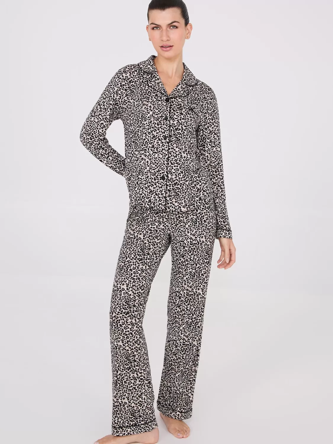 Suzy Shier Lounge & Pjs*Animal Print Button-Down Pajama Set