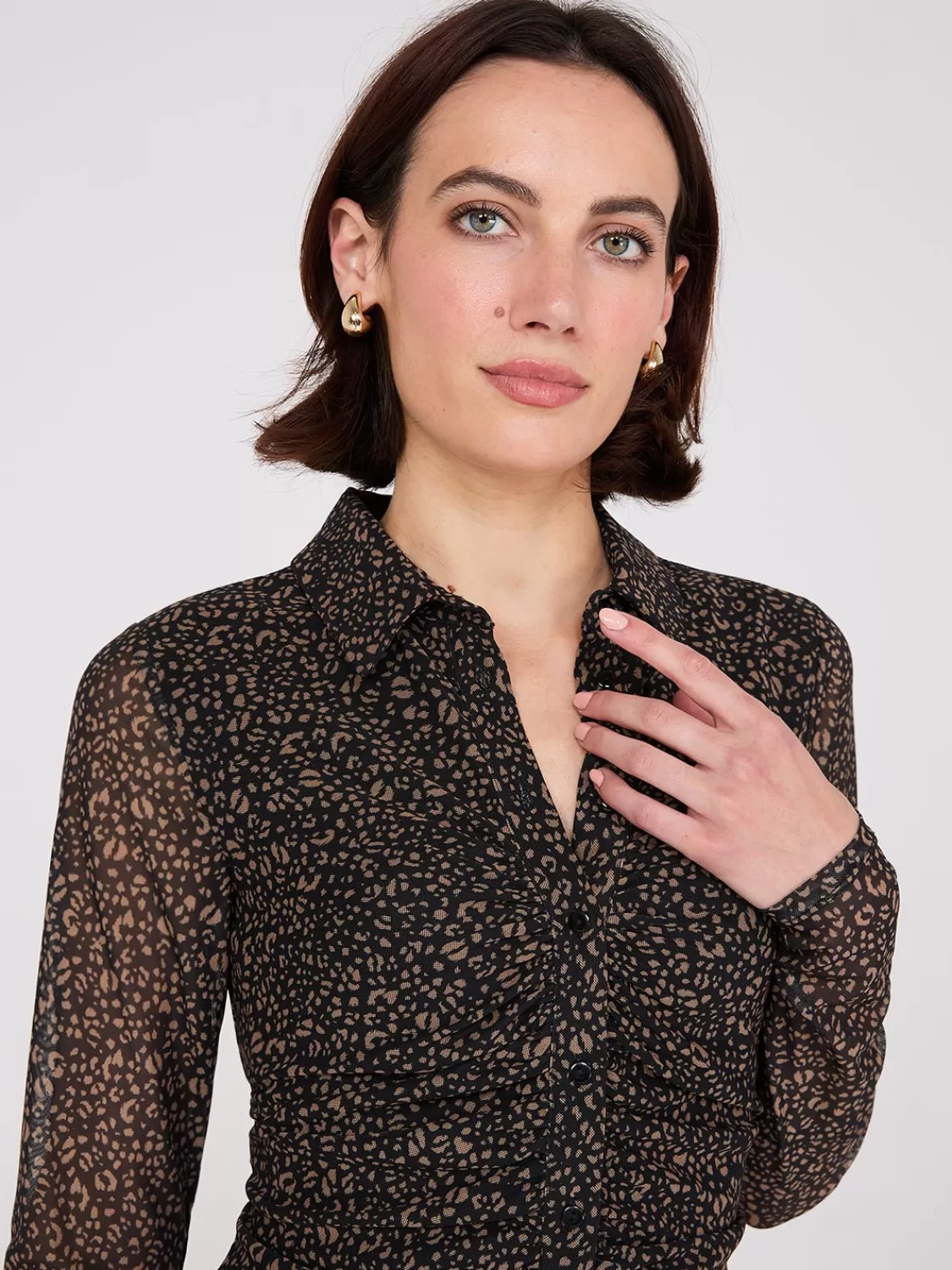 Suzy Shier Mini | Party Dresses*Animal Print Button-Front Gathered Mesh Dress
