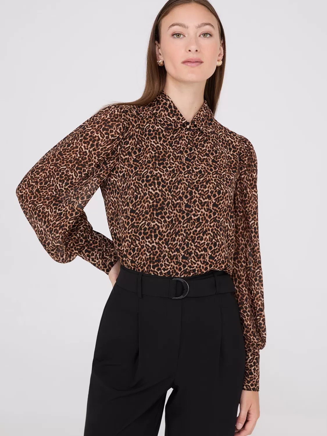 Suzy Shier Tops | Long Sleeve*Animal Print Chiffon Volume Sleeve Blouse