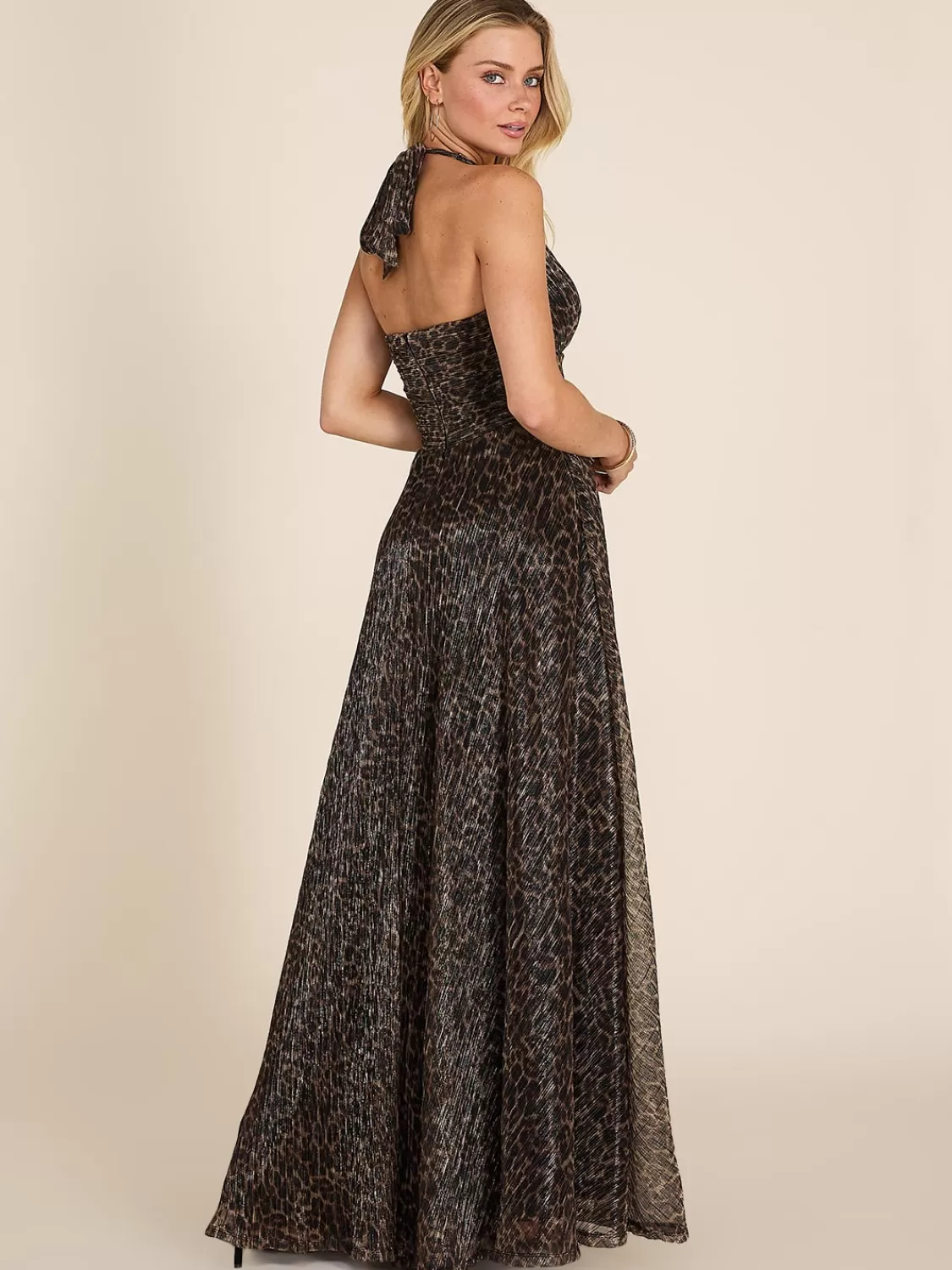 Suzy Shier Evening Gowns - Le Château*Animal Print Crinkle Knit Crossover Gown