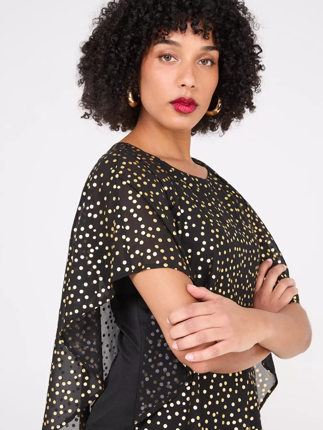 Suzy Shier Tops | Short Sleeve*Asymmetrical Foil Print Chiffon Blouse