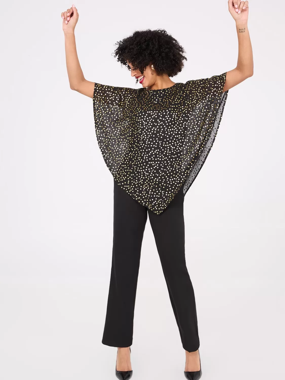 Suzy Shier Tops | Short Sleeve*Asymmetrical Foil Print Chiffon Blouse