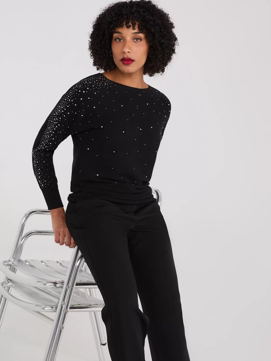 Suzy Shier Long Sleeve | Fashion Tops*Boat Neck Embellished Sweater
