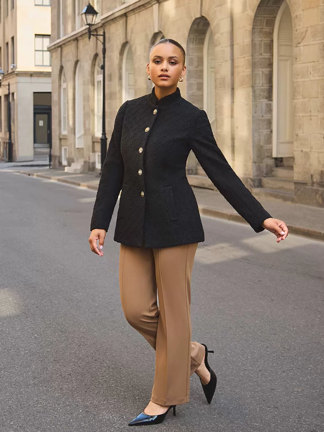 Suzy Shier Blazers & Vests*Boucle Blazer With Mandarin Collar