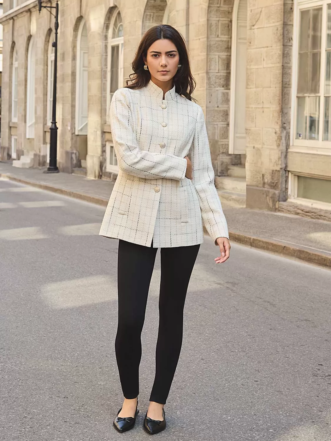 Suzy Shier Blazers & Vests*Boucle Button-Front Blazer With Mandarin Collar