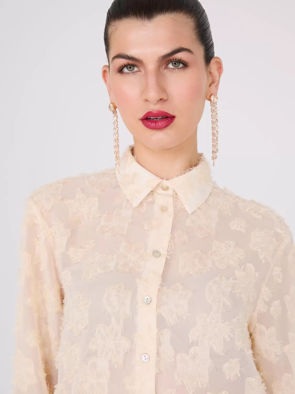 Suzy Shier Tops | Long Sleeve*Button-Front Textured Blouse