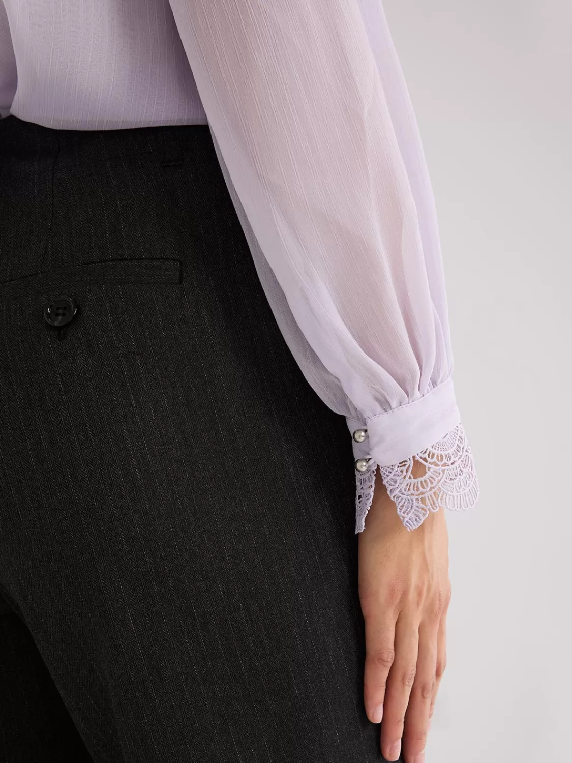 Suzy Shier Tops | Long Sleeve*Button-Up Mock Neck Chiffon Blouse