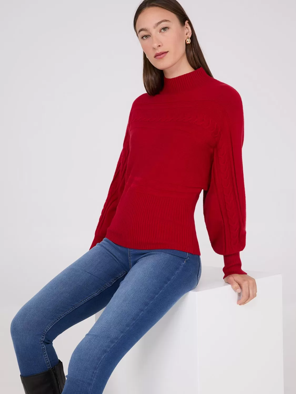 Suzy Shier Long Sleeve | Sweaters & Cardigans*Cable Knit Mock Neck Dolman Sleeve Sweater