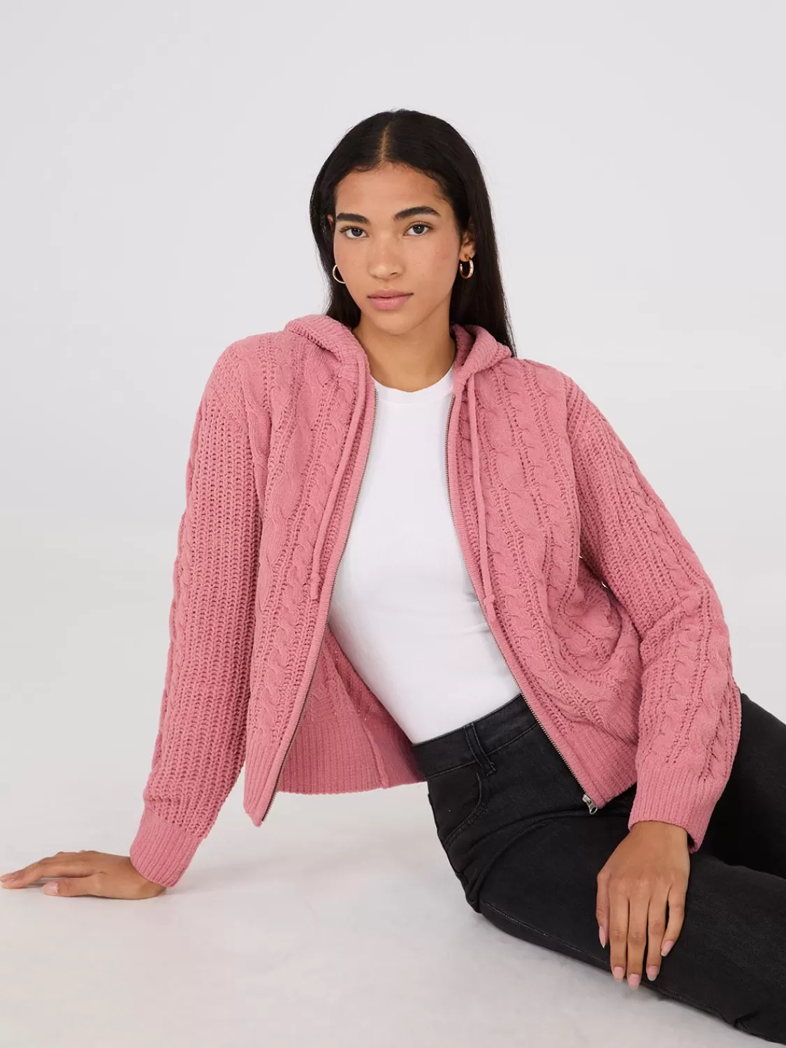 Suzy Shier Long Sleeve | Sweaters & Cardigans*Cable Knit Zip-Up Hoodie