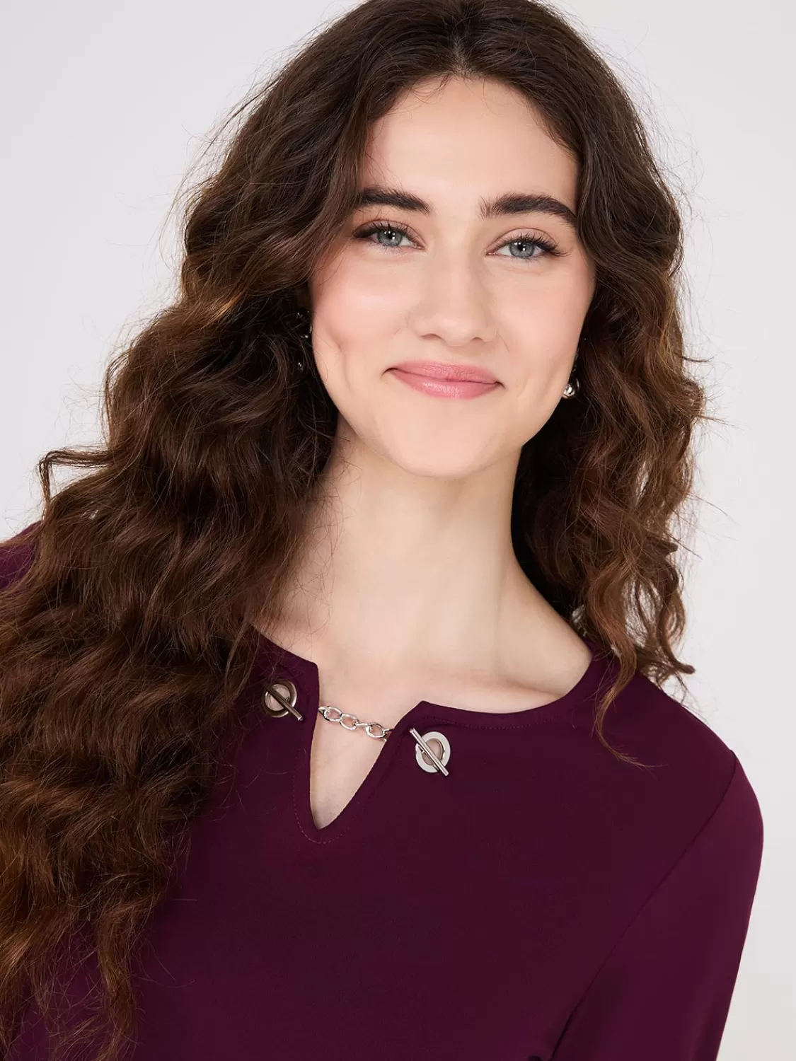 Suzy Shier Tops | Long Sleeve*Chain Keyhole Long Sleeve Top