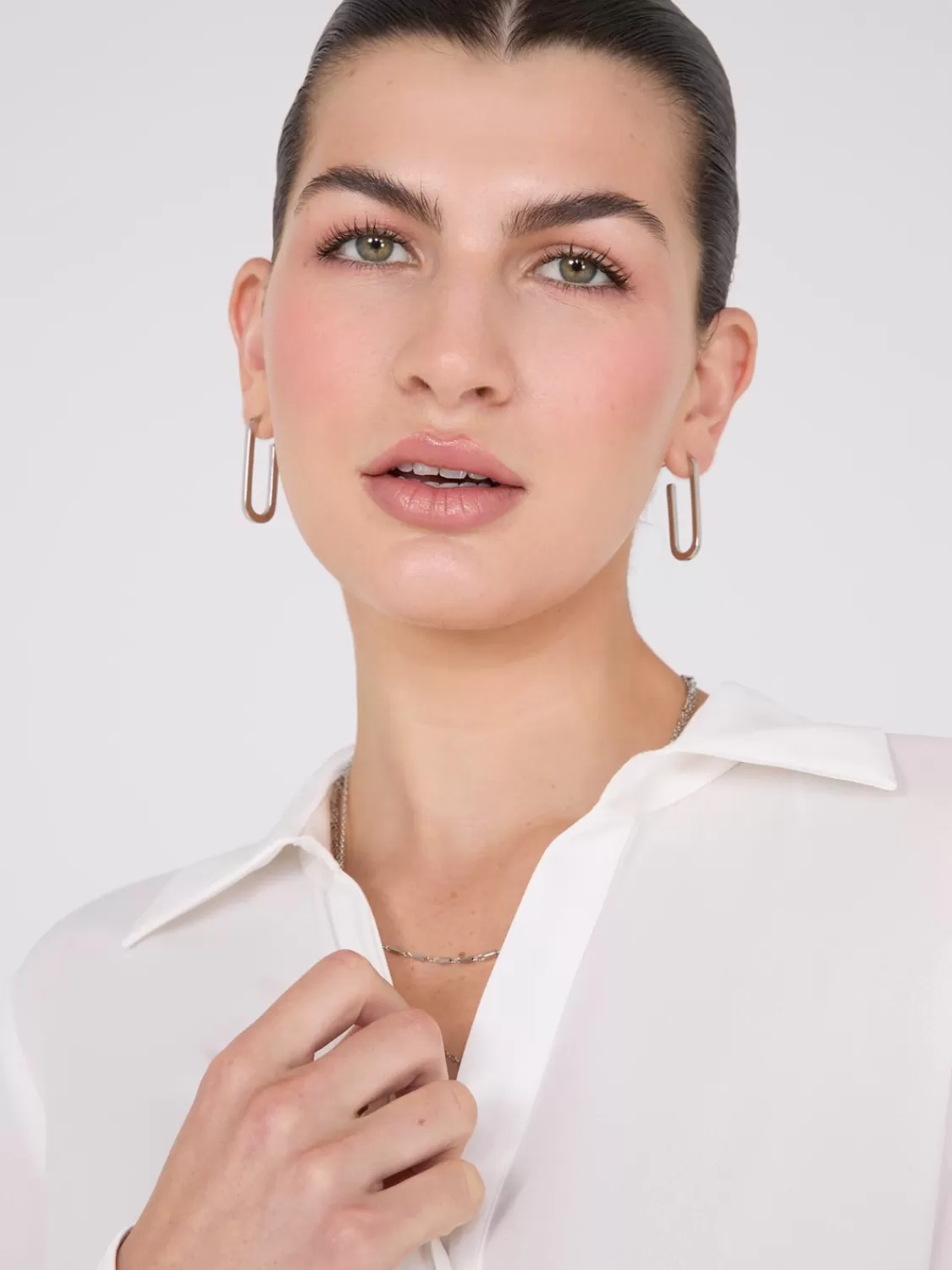 Suzy Shier Tops | Long Sleeve*Chiffon Button-Front Blouse With Satin Details
