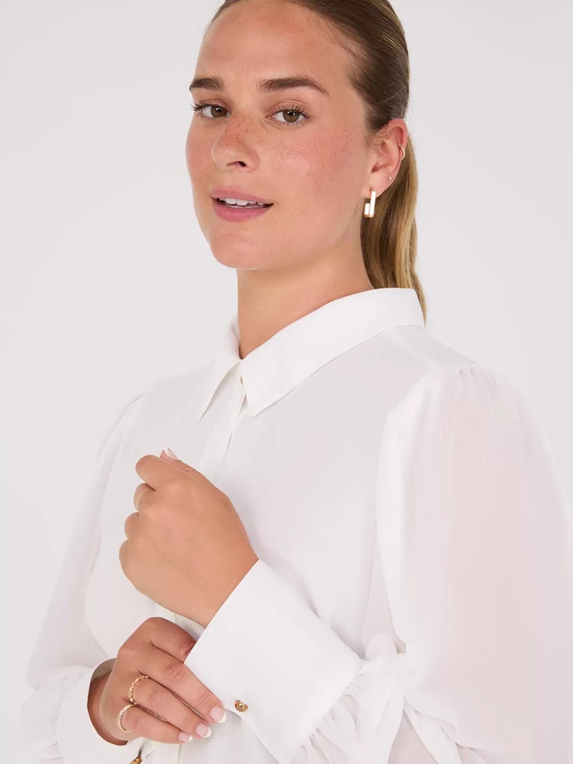 Suzy Shier Tops | Long Sleeve*Chiffon Button-Front Volume Sleeve Blouse