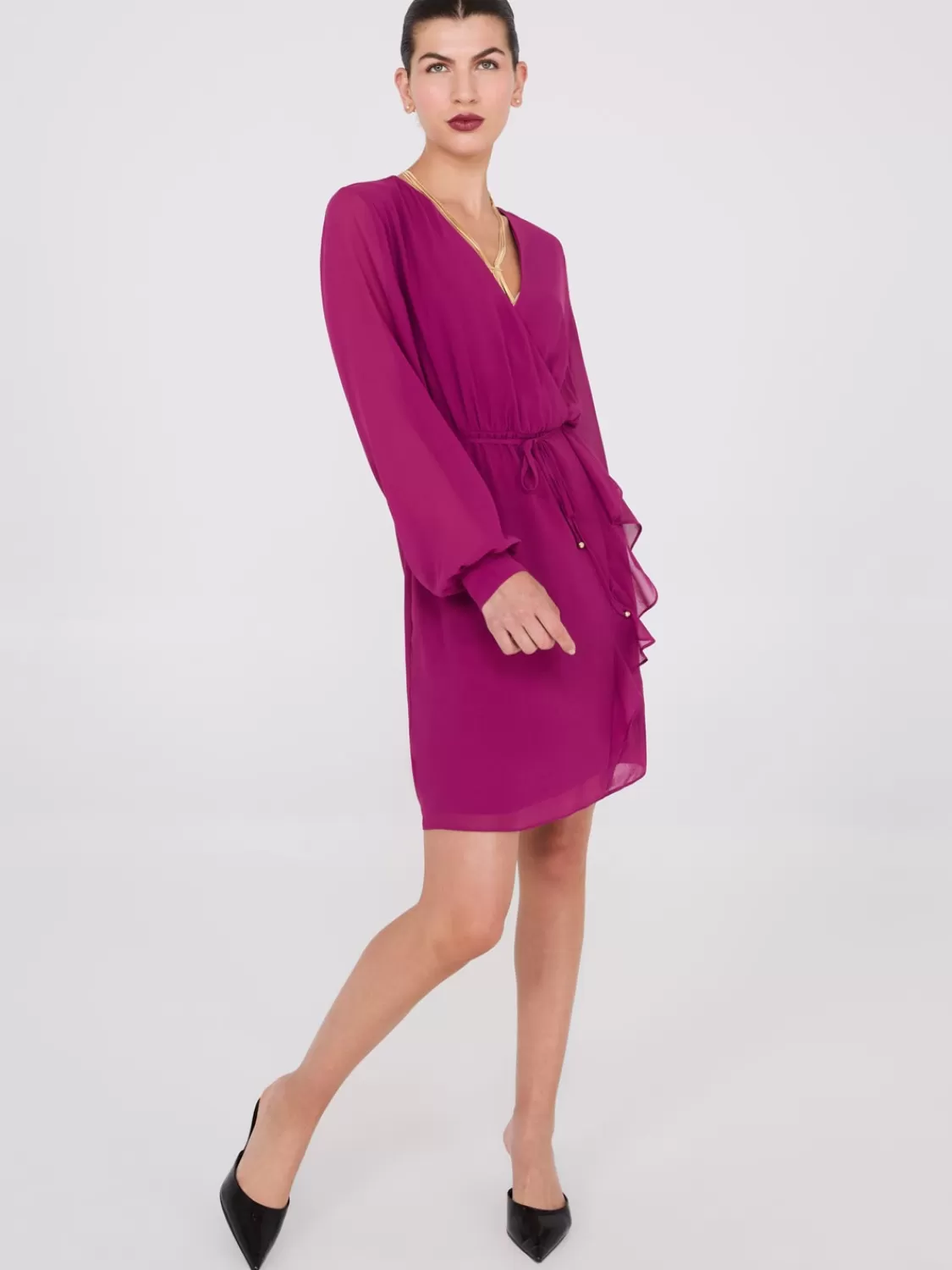 Suzy Shier Mini | Party Dresses*Chiffon Crossover Mini Dress With Front Ruffle
