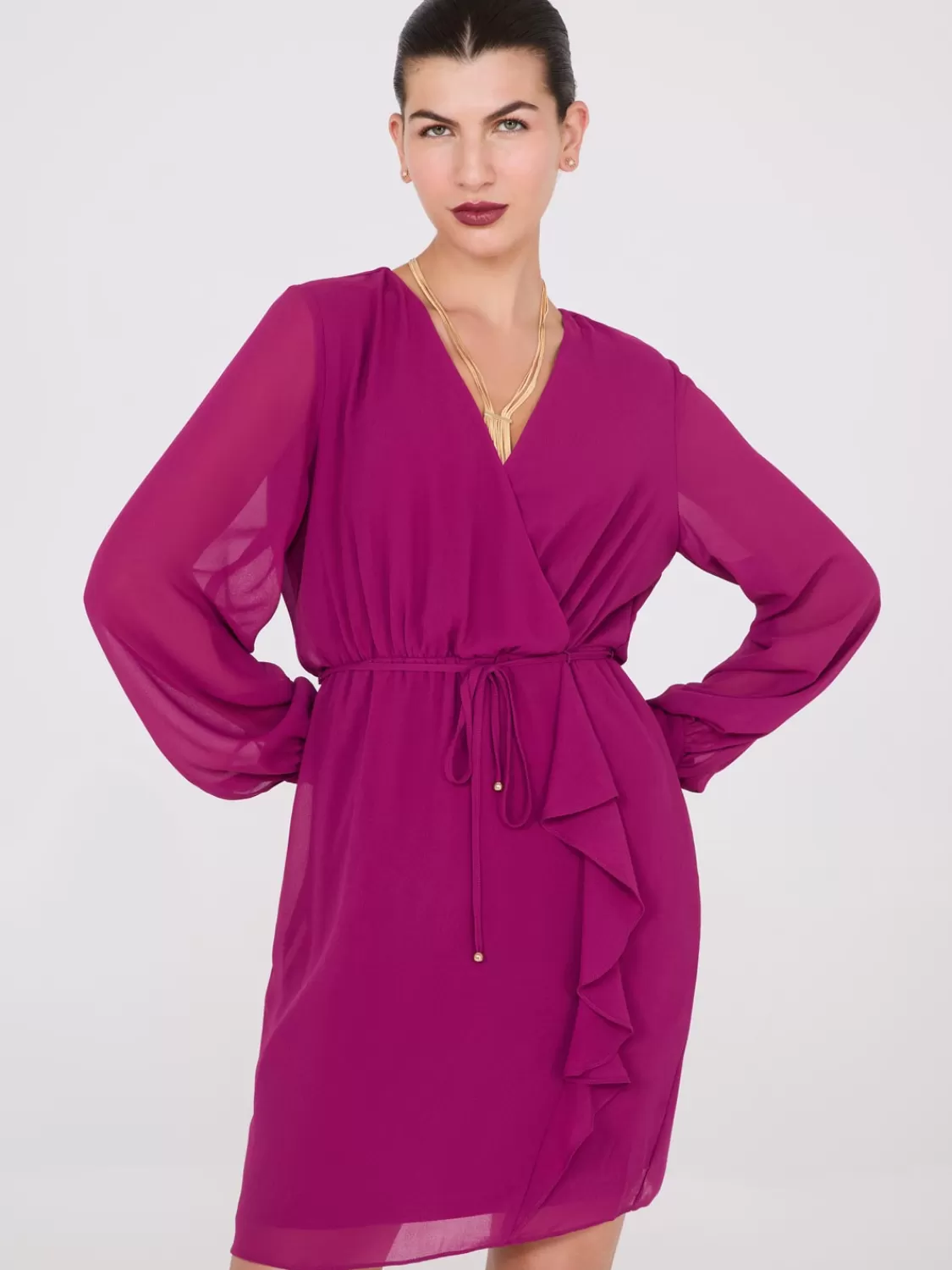 Suzy Shier Mini | Party Dresses*Chiffon Crossover Mini Dress With Front Ruffle