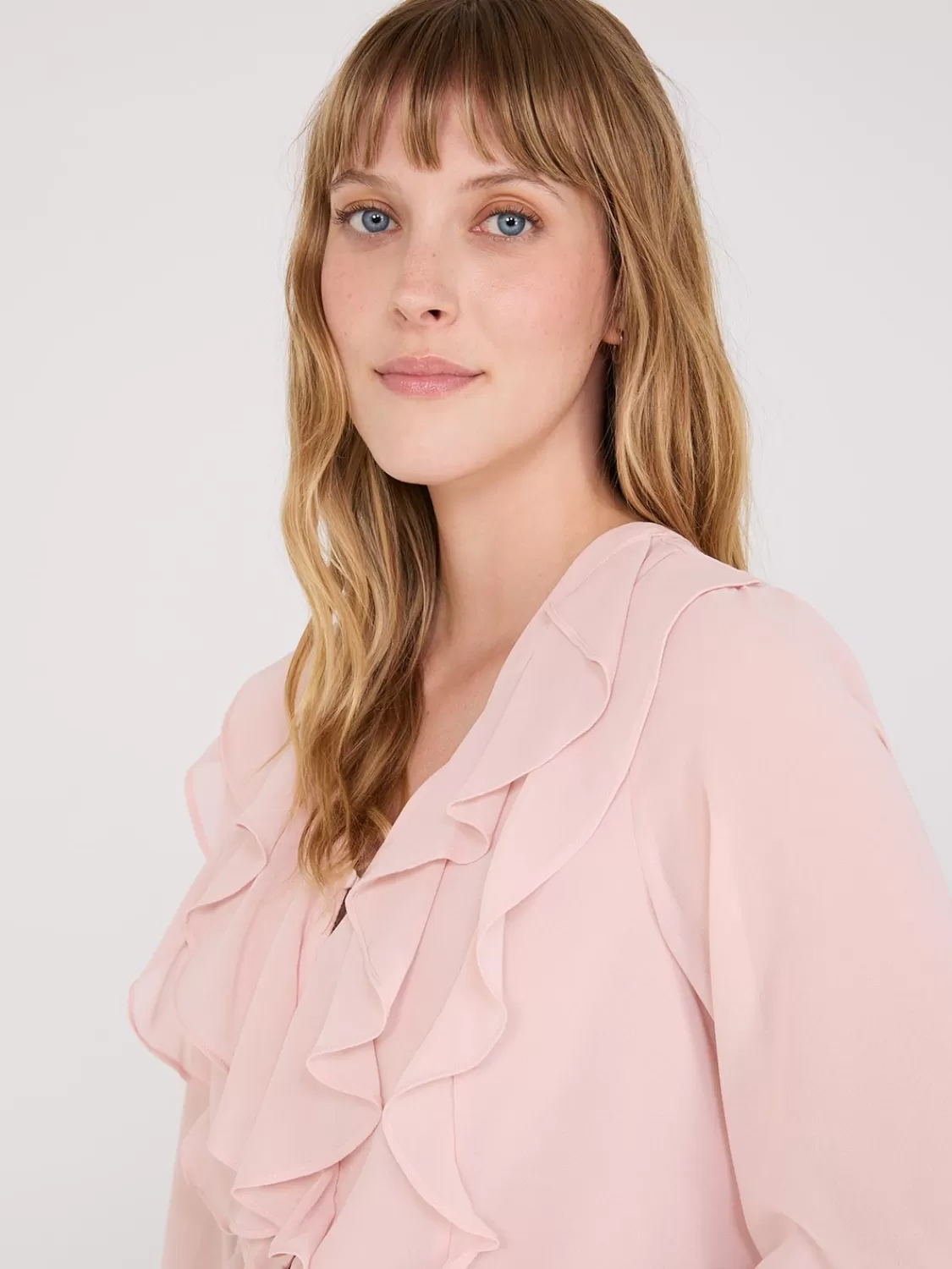 Suzy Shier Tops | Long Sleeve*Chiffon Ruffle Button-Front Blouse