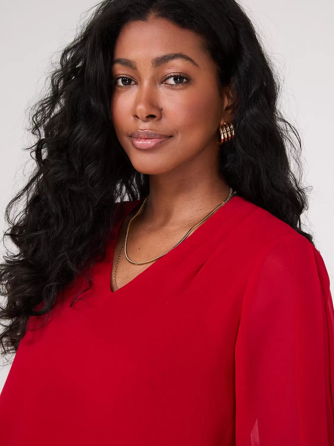 Suzy Shier Tops | Short Sleeve*Chiffon V-Neck Pleated Popover Blouse