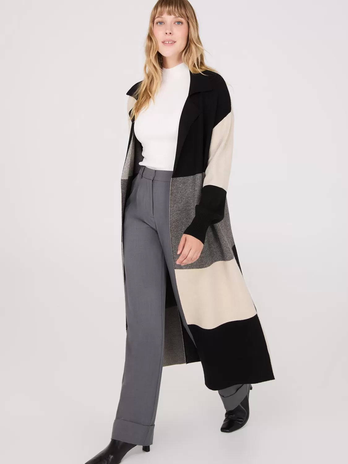 Suzy Shier Long Sleeve | Sweaters & Cardigans*Collared Colour Block Long Duster