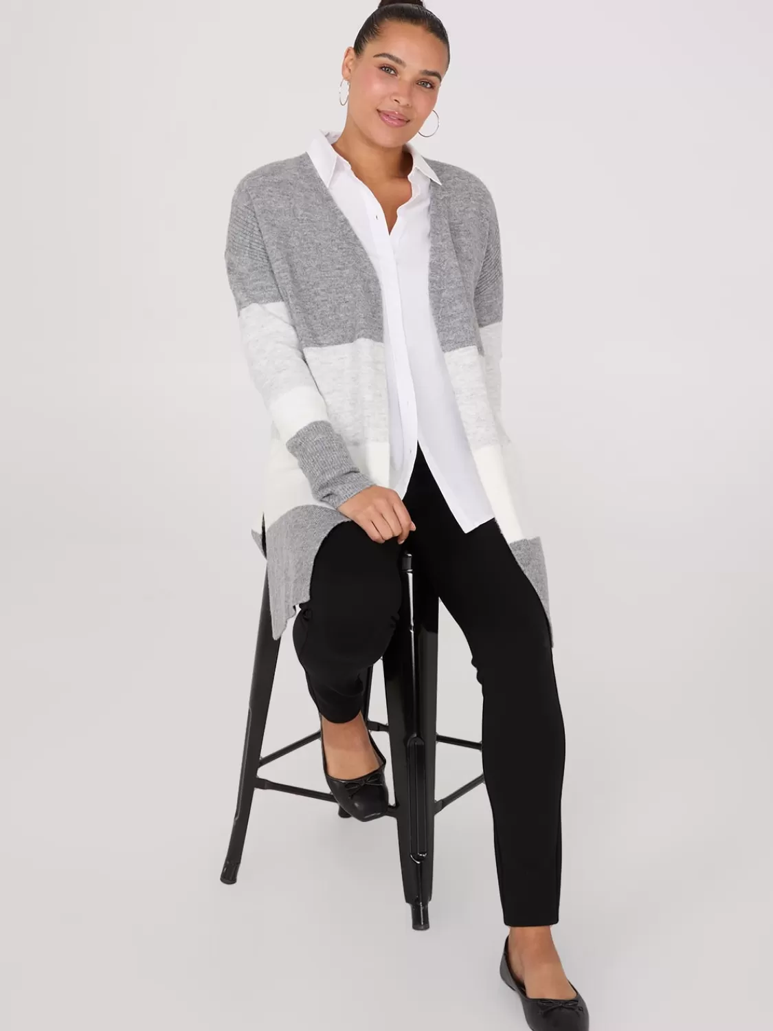 Suzy Shier Long Sleeve | Sweaters & Cardigans*Colour Block Duster With Side Slits
