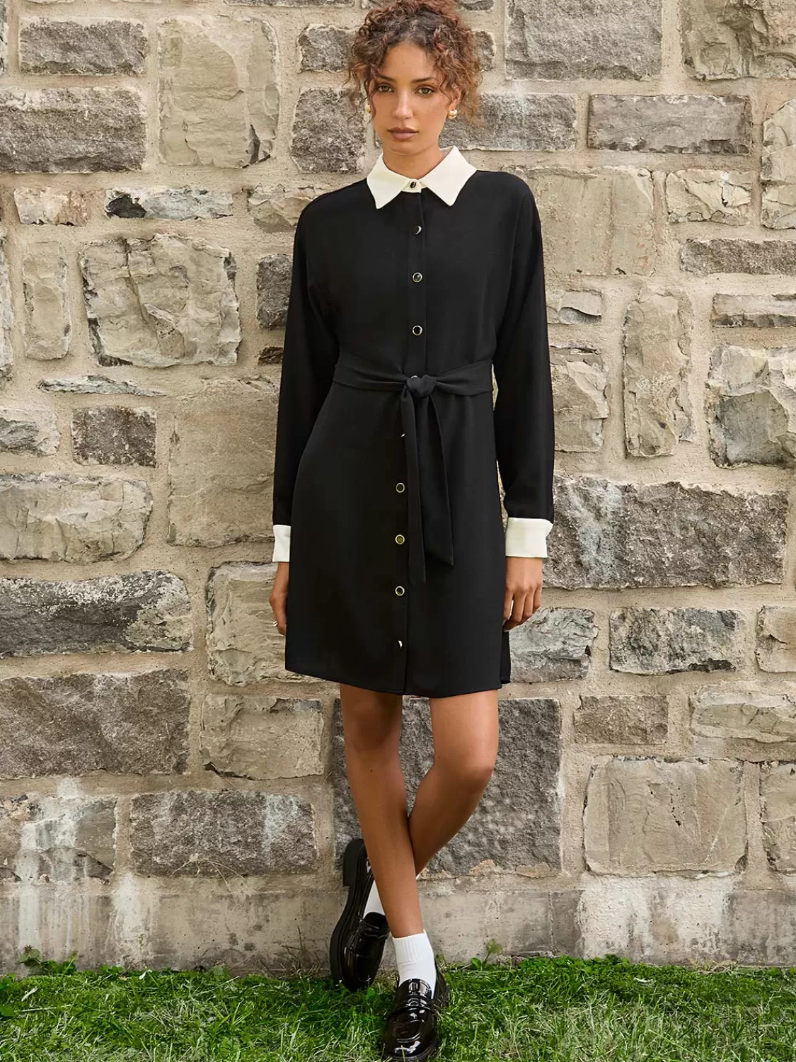 Suzy Shier Mini | Work Dresses*Colour Block Fit & Flare Shirt Dress
