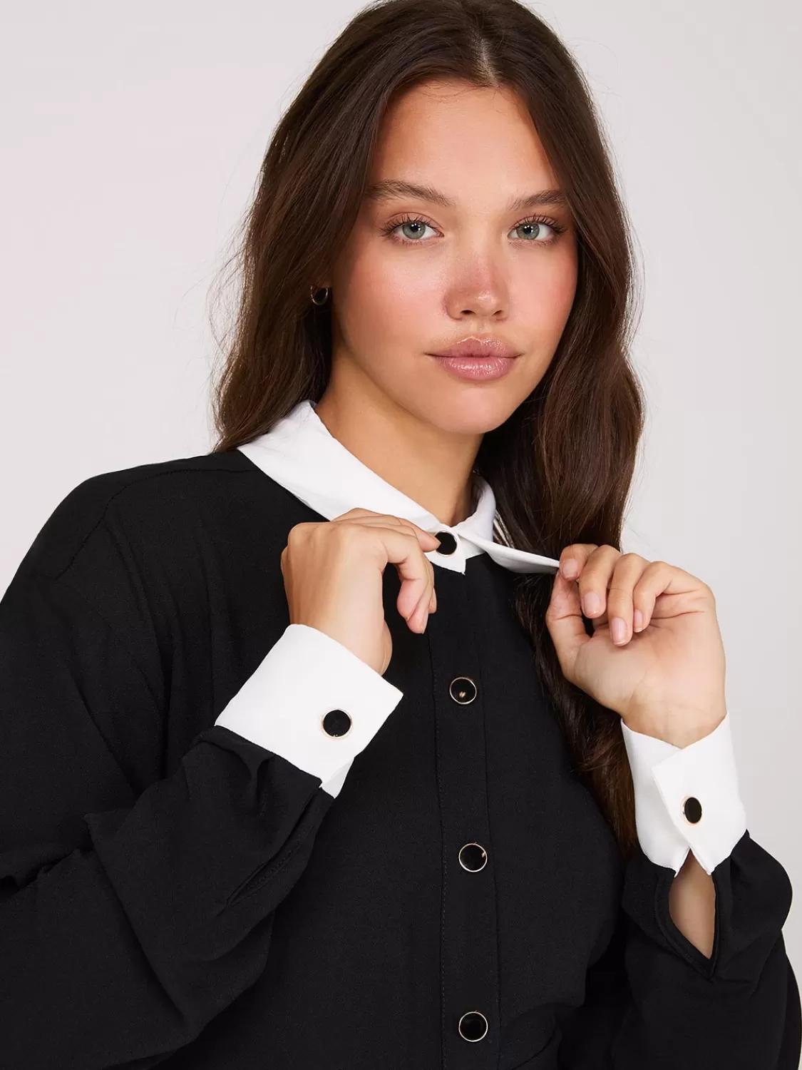 Suzy Shier Mini | Work Dresses*Colour Block Fit & Flare Shirt Dress