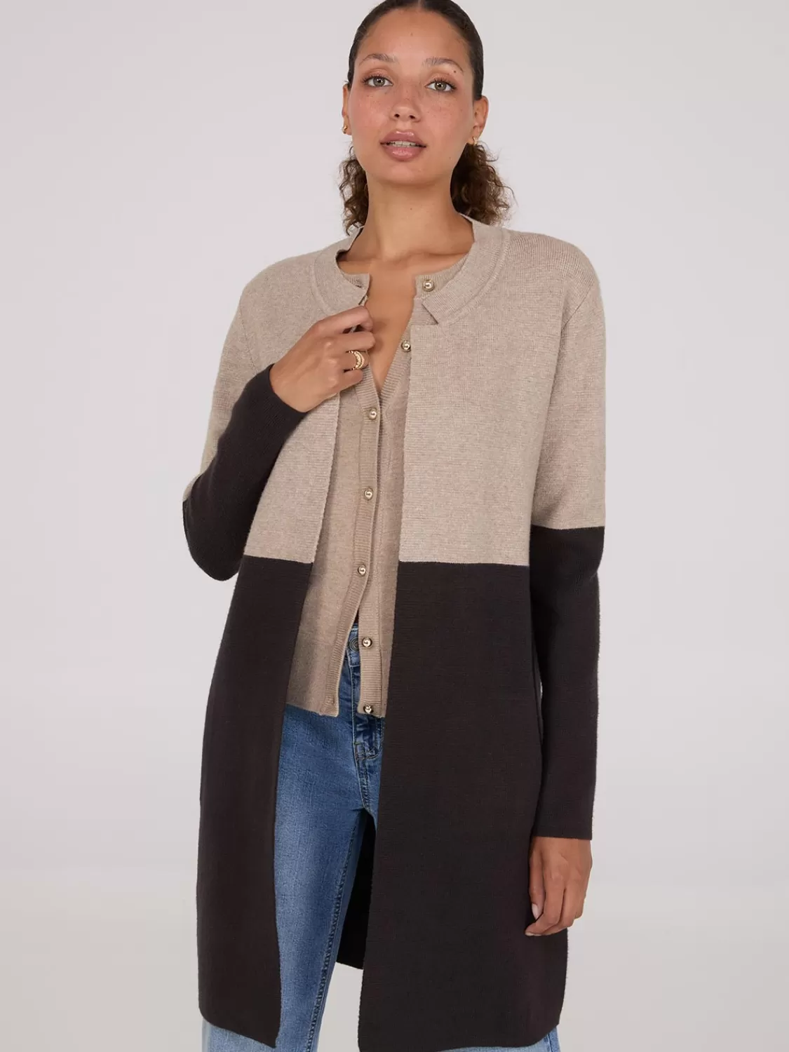 Suzy Shier Long Sleeve | Sweaters & Cardigans*Colour Block Notch Collar Duster