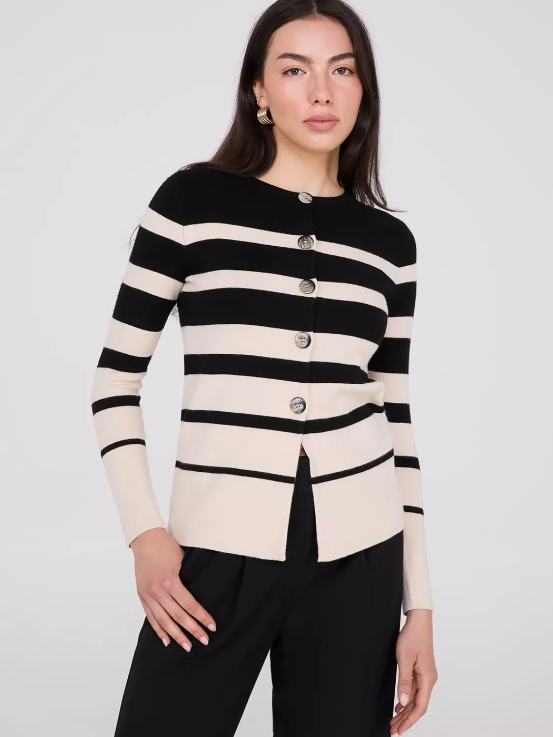 Suzy Shier Long Sleeve | Sweaters & Cardigans*Colour Block Striped Button-Front Cardigan