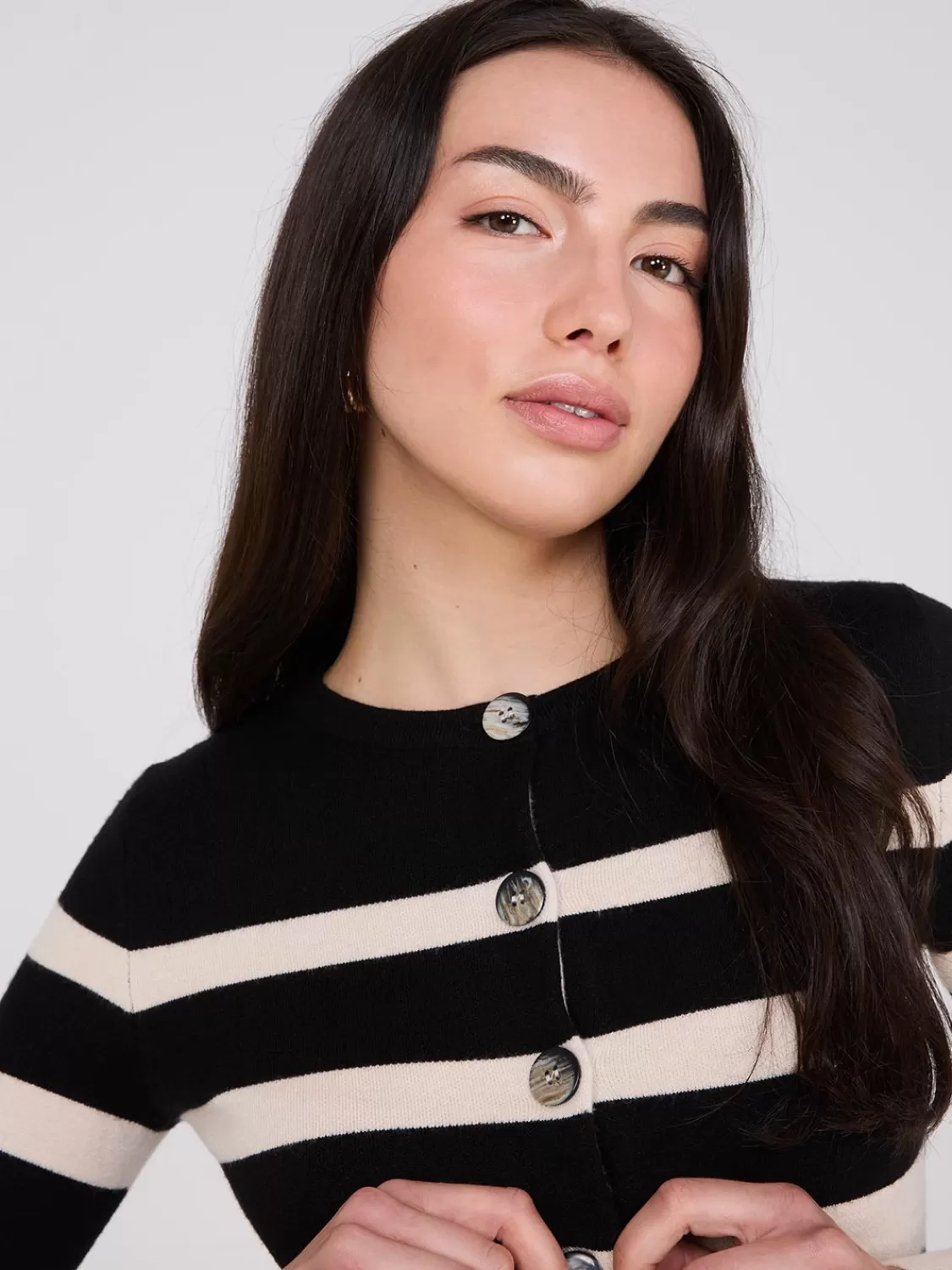 Suzy Shier Long Sleeve | Sweaters & Cardigans*Colour Block Striped Button-Front Cardigan