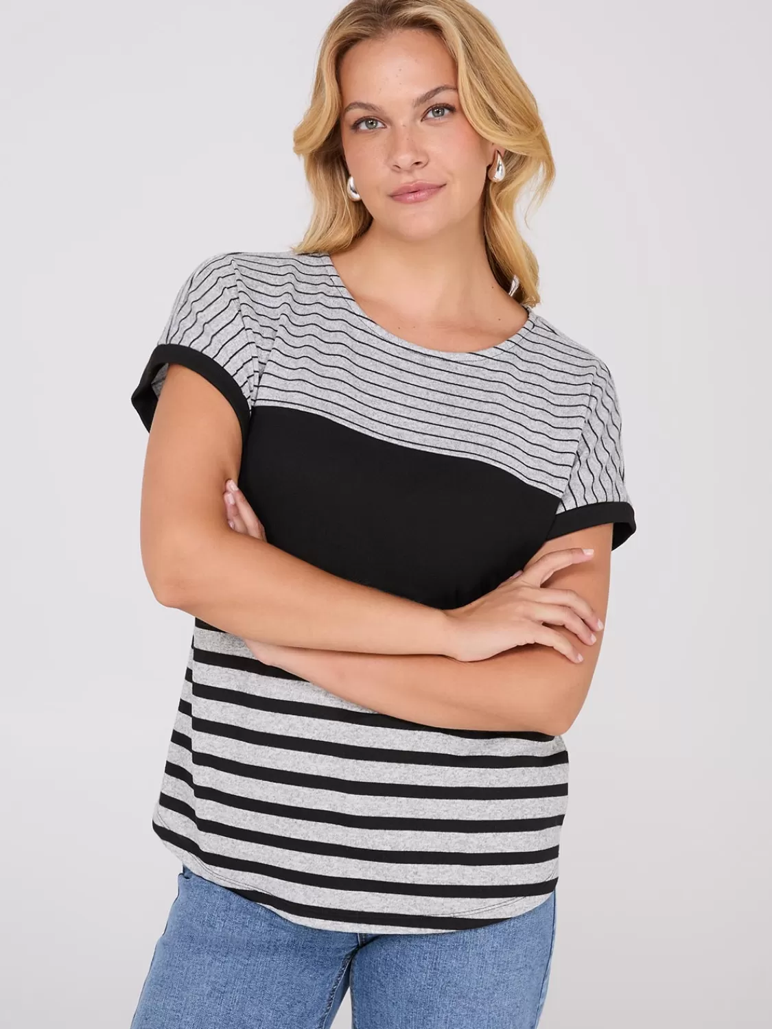 Suzy Shier Short Sleeve | Tank Tops & T-Shirts*Colour Block Striped Dolman Sleeve Top