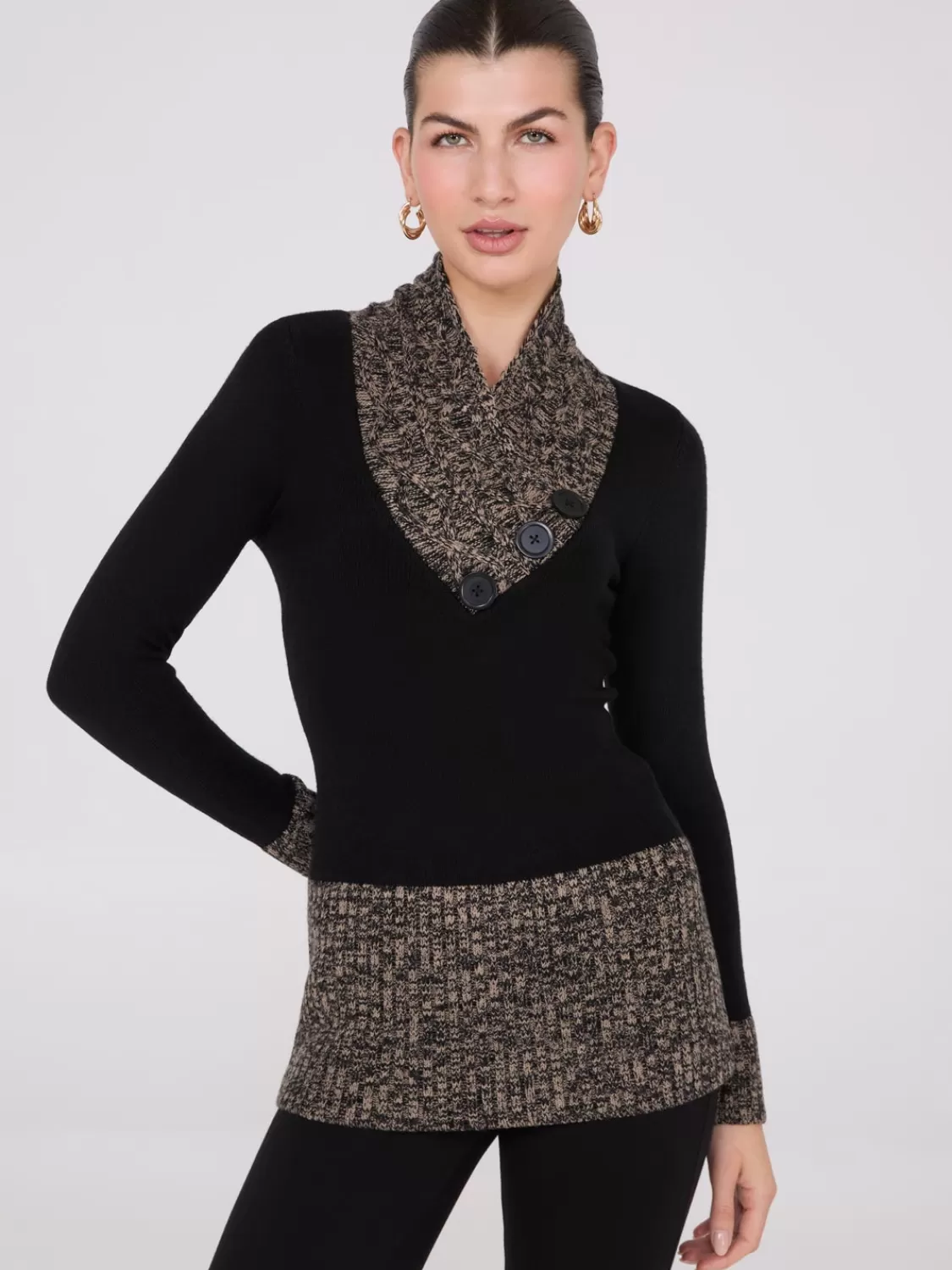 Suzy Shier Long Sleeve | Sweaters & Cardigans*Contrast Cowl Neck Tunic Sweater
