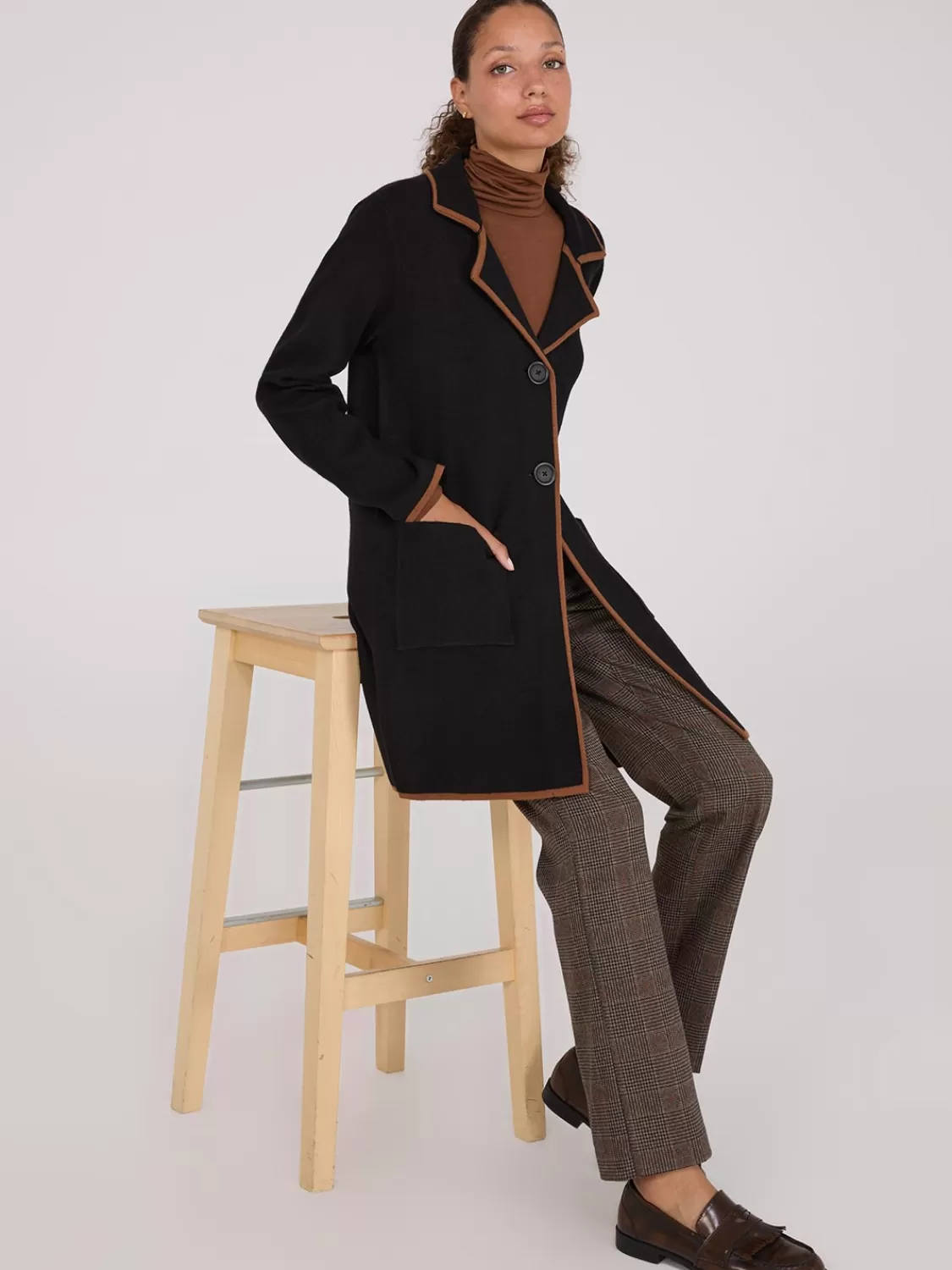 Suzy Shier Long Sleeve | Sweaters & Cardigans*Contrast Trim 2-Button Coatigan