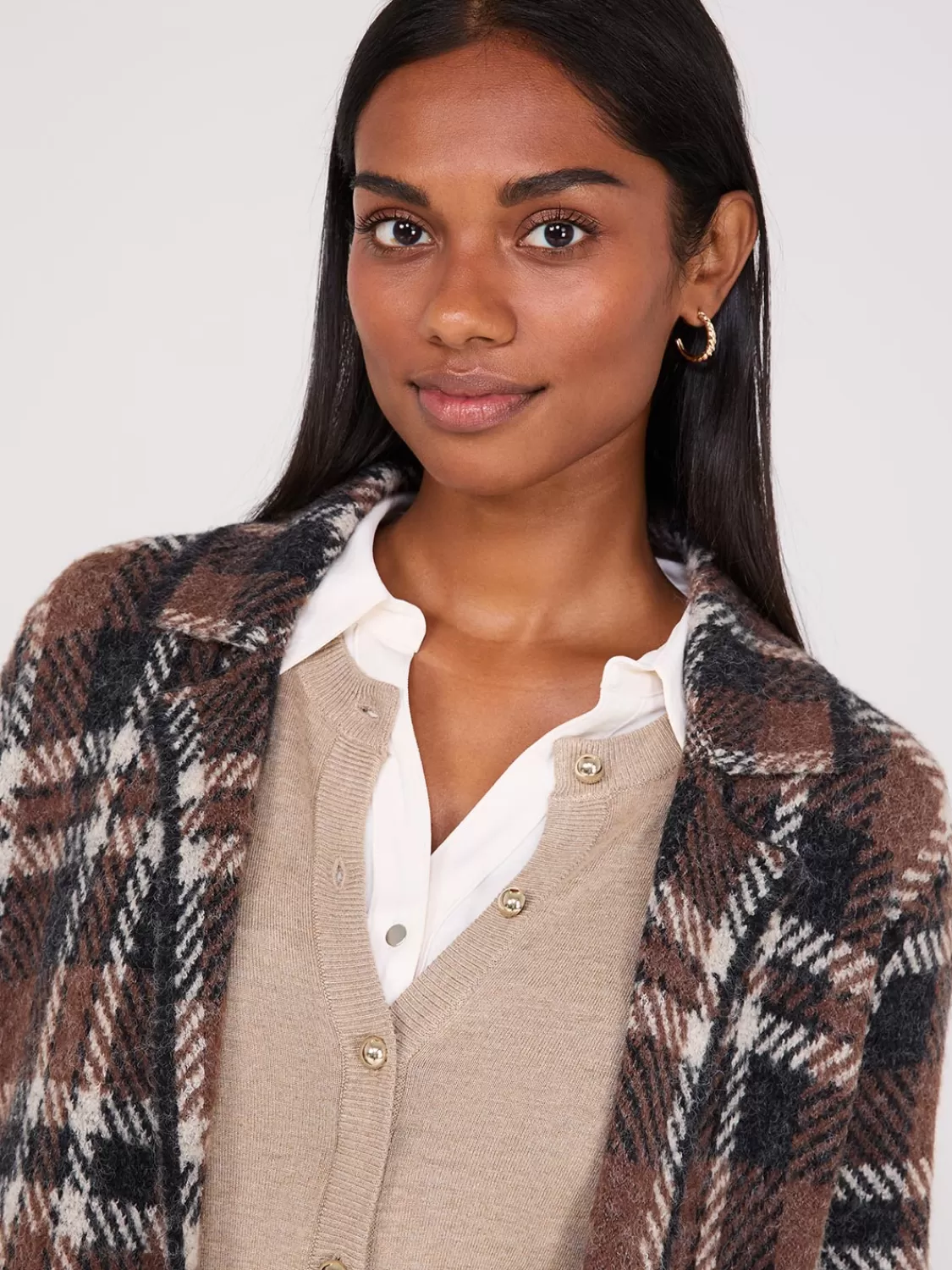 Suzy Shier Long Sleeve | Sweaters & Cardigans*Crew Neck Cardigan With Ribbed Details