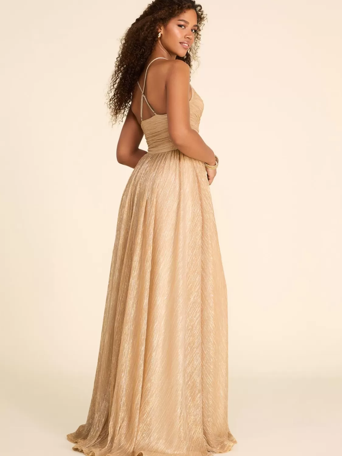 Suzy Shier Evening Gowns - Le Château*Crinkle Metallic Knit Fit & Flare Gown