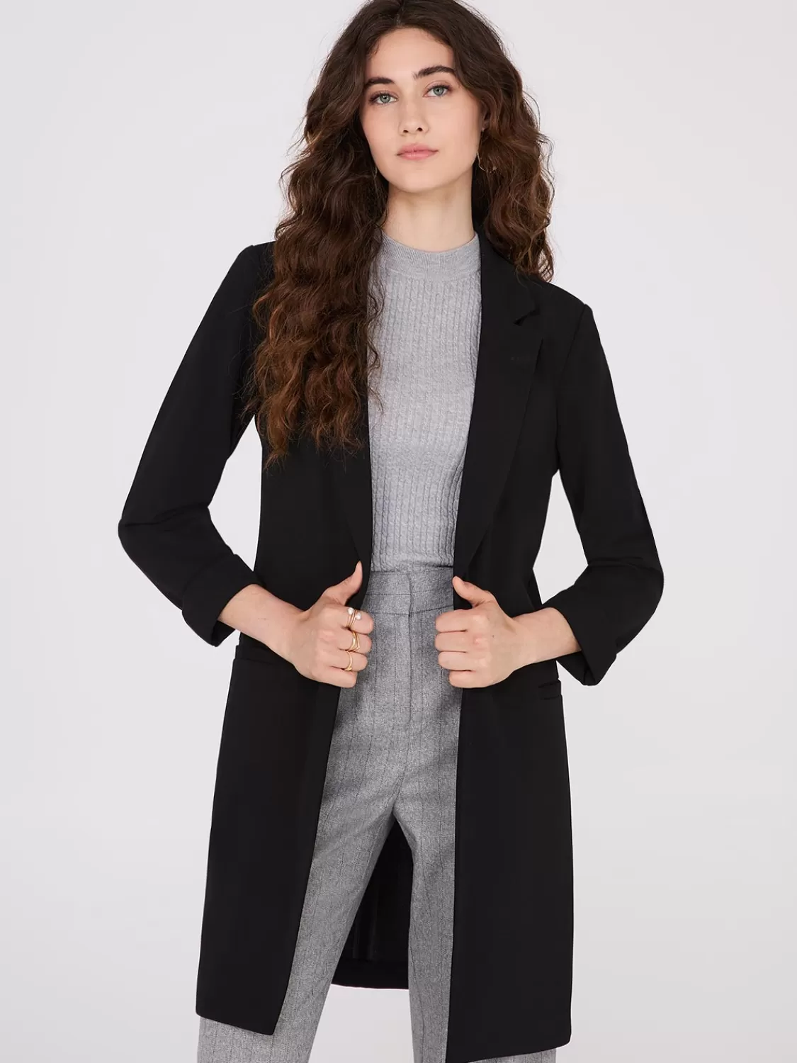 Suzy Shier Blazers & Vests*Cuffed 3/4 Sleeve Long Blazer