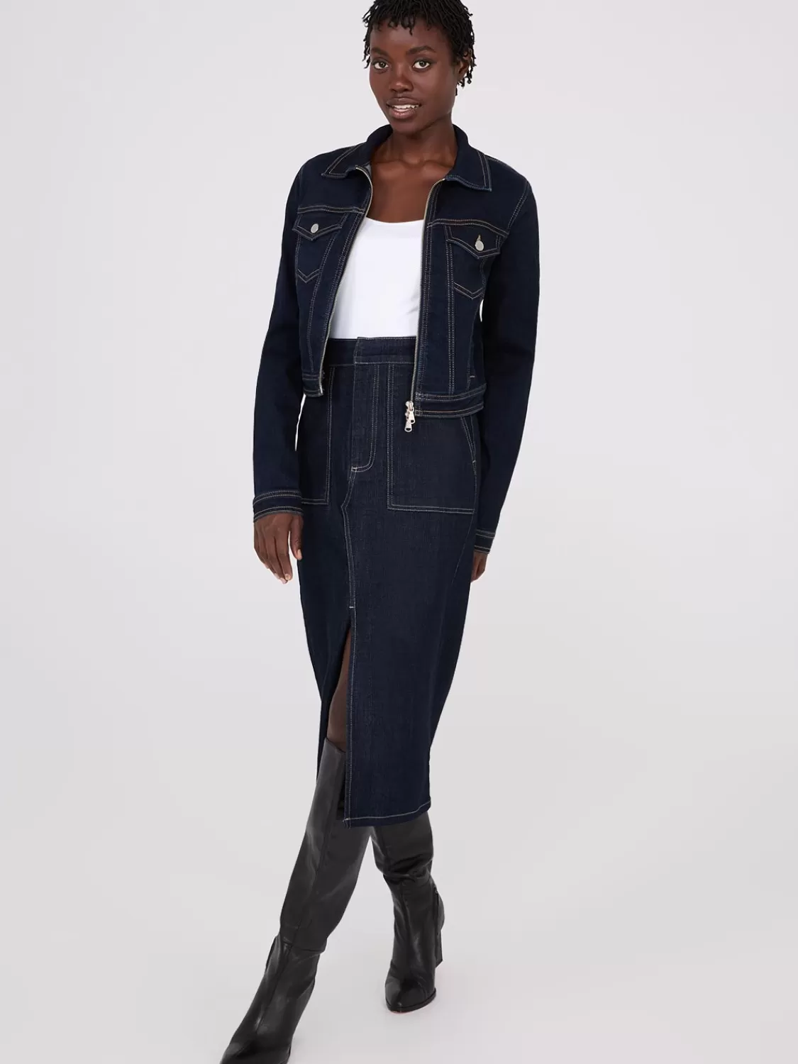 Suzy Shier Skirts*Denim Pencil Skirt With Front Slit