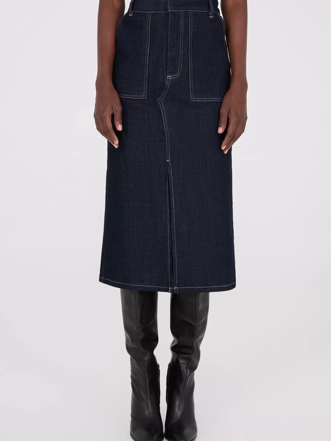 Suzy Shier Skirts*Denim Pencil Skirt With Front Slit